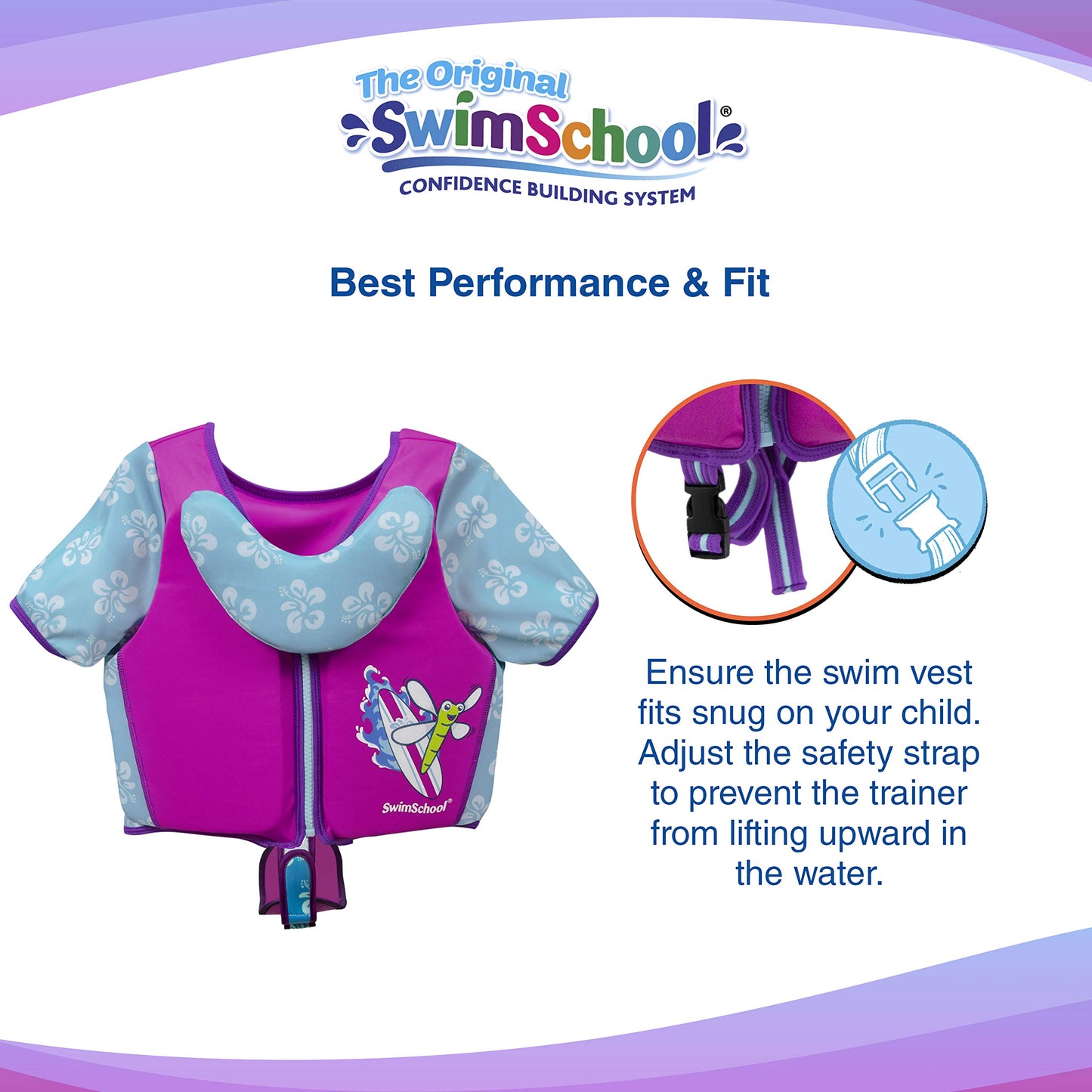 Chaleco de Natación Swimschool Rosa y Aguamarina con Mangas y Correa Ajustable