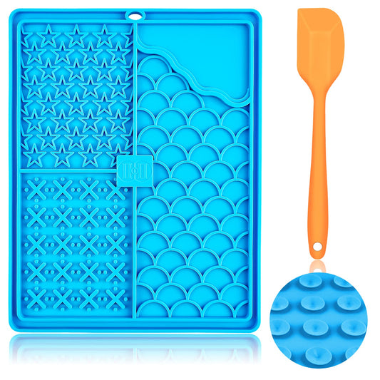 CIICII Licking Mat para Perro & Gatos, Grande Tapete para Perro Comida con Ventosa, Almohadilla para Lamer Perro Croquetas para Perro para Bañarse, Arreglarse, Entrenar y Cuidado de Las Garras (Azul)