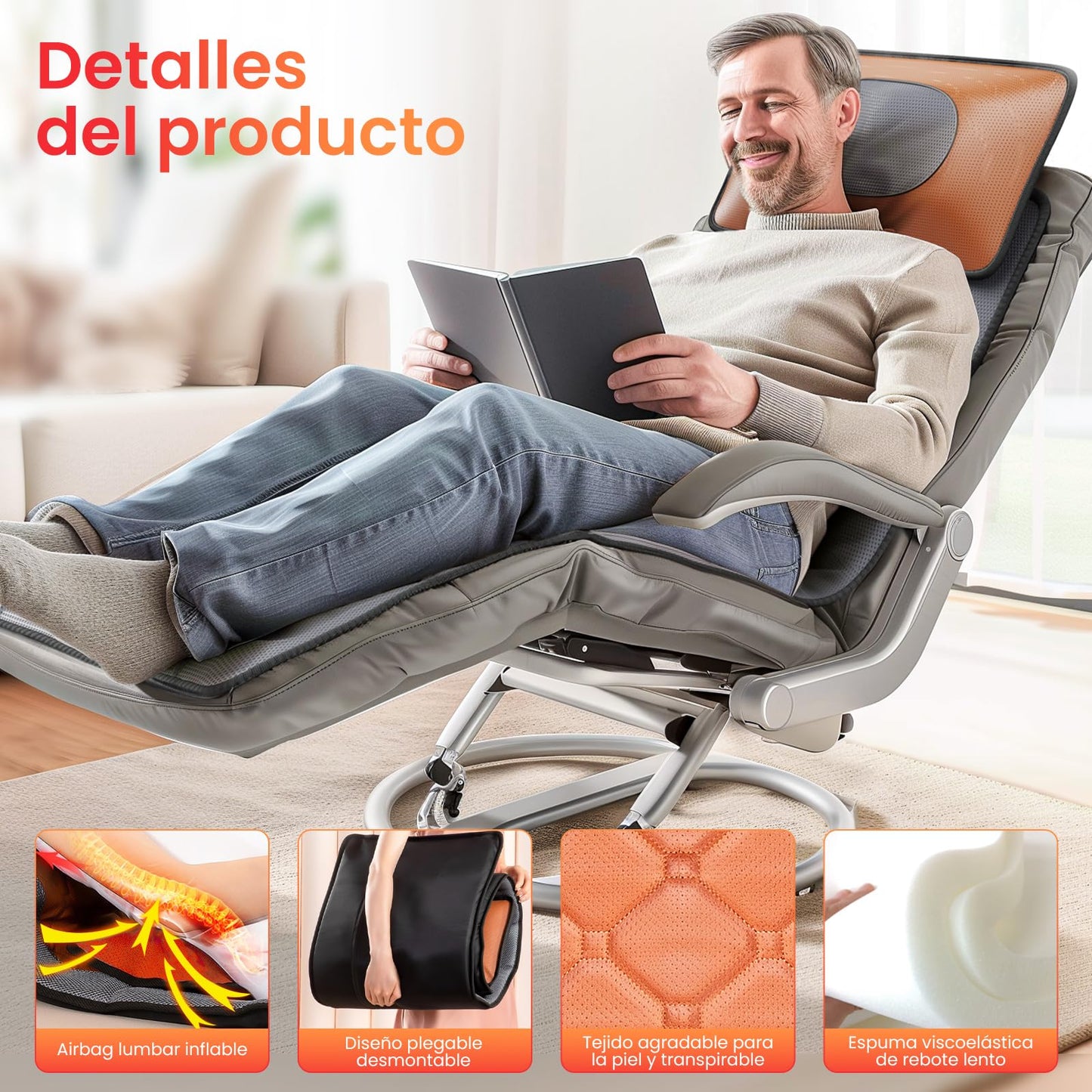 Cojín de Masaje Térmico para Todo el Cuerpo,Alfombrilla de masaje con 10 motores vibratorios,20 Cabezales de Masaje Shiatsu para el Cuello,Adecuado para cuello,espalda,cintura,caderas,piernas