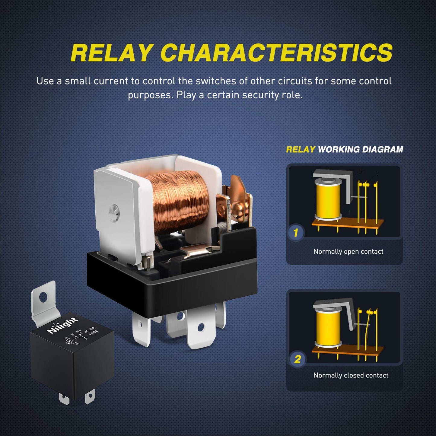 Relé SPDT Nilight 12V Negro Repuesto de 5 Pines y 40/30 Amperios para Automóviles y Barcos Marinos