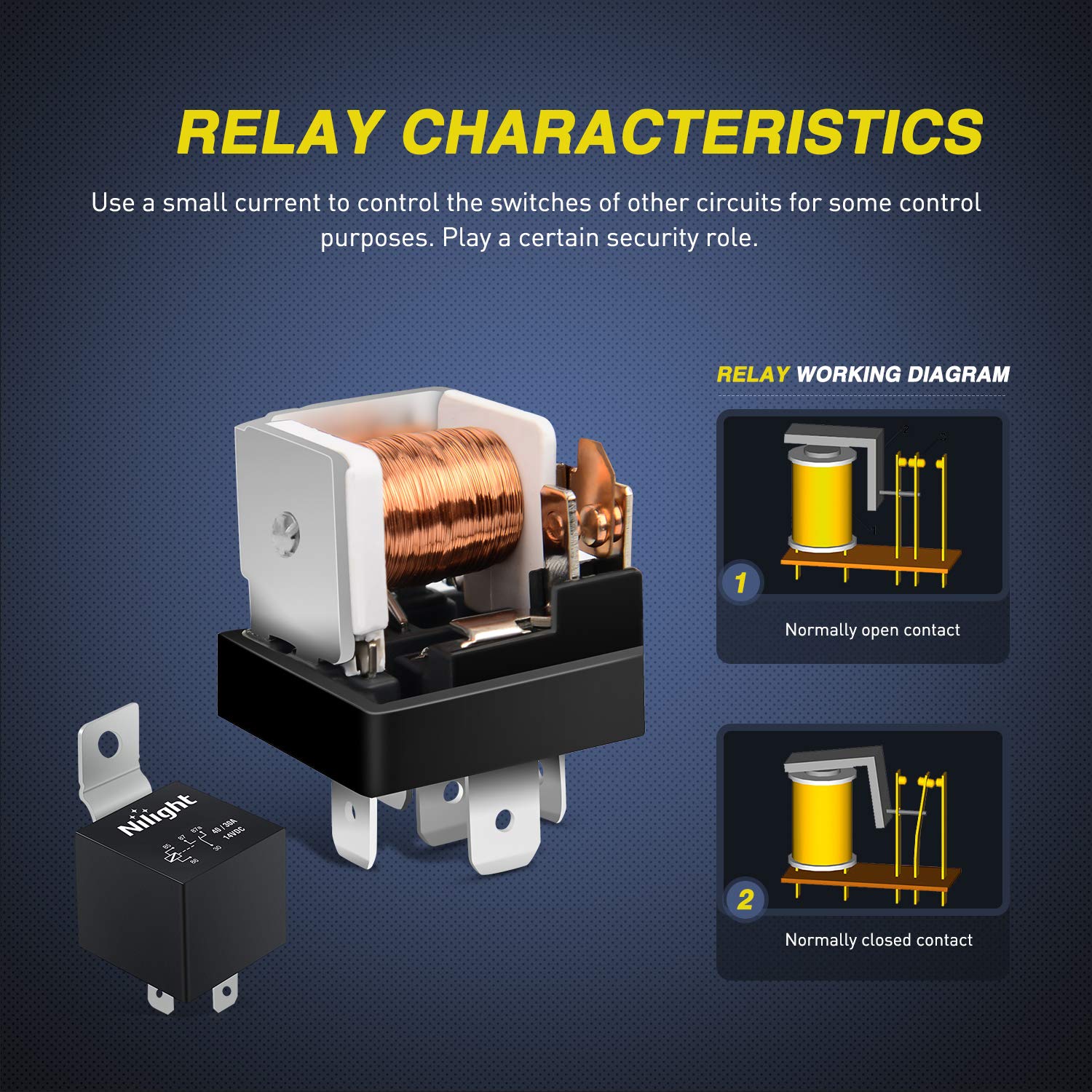 Relé SPDT Nilight 12V Negro Repuesto de 5 Pines y 40/30 Amperios para Automóviles y Barcos Marinos