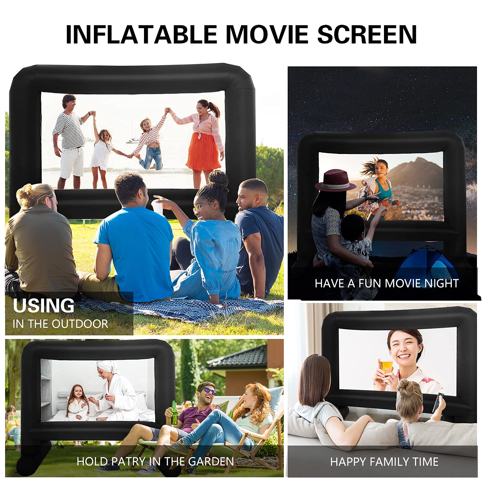 GZKYYLEGS Pantalla de película Inflable de 16 pies al Aire Libre, Pantalla de proyección con soplador de Aire, Amarre y Bolsa de Almacenamiento – Mega Pantalla para Noche de Cine en el Patio