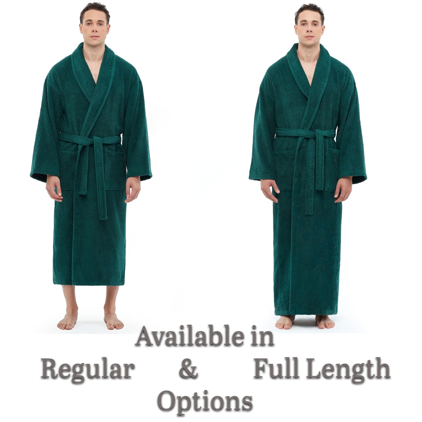 Arus Bata de hombre con cuello chal, bata de baño de algodón turco de felpa, largo completo, verde oscuro, talla LXL