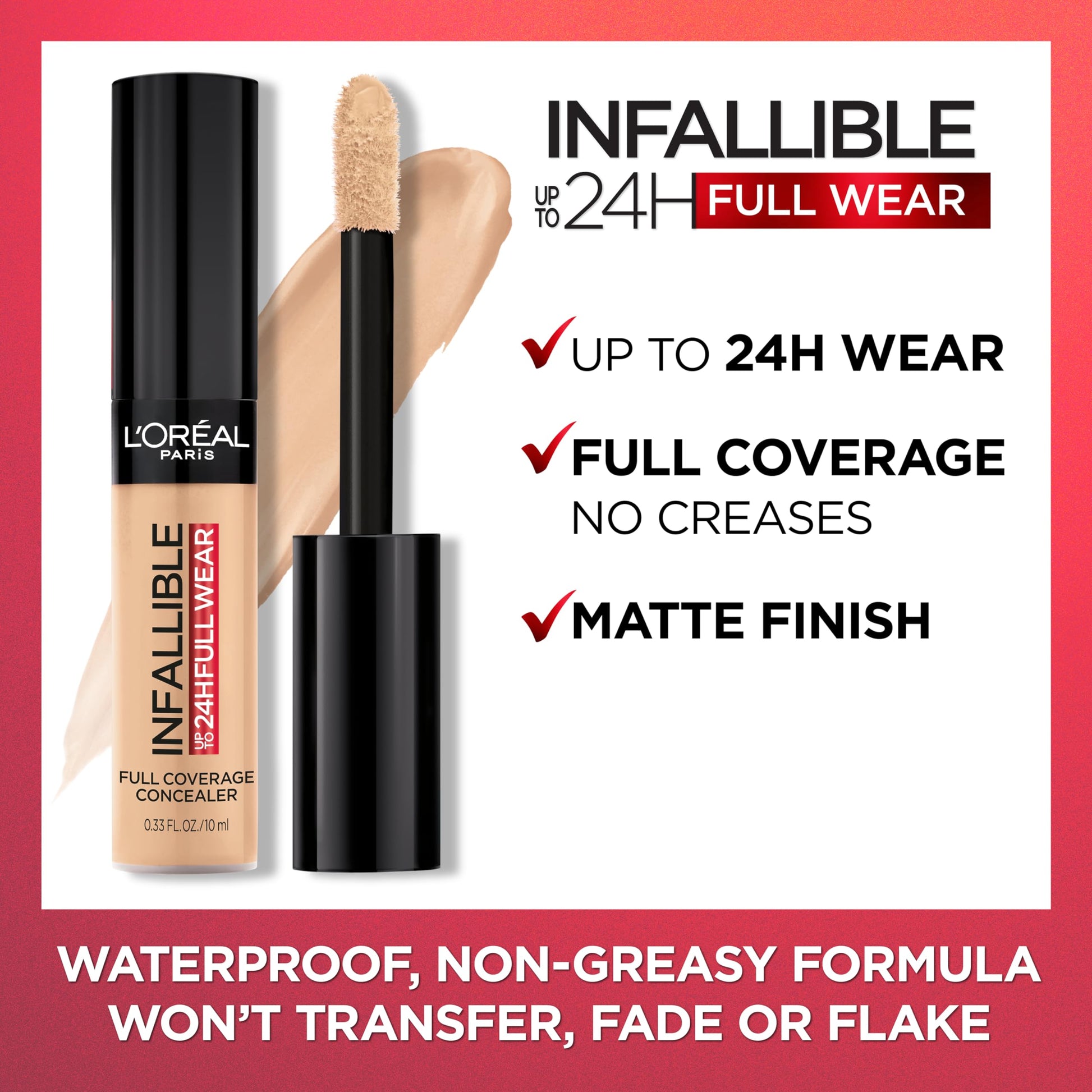 L'oreal Paris Cosmetics Infallible Corrector de uso completo, impermeable, cobertura completa, vainilla, 0.33 onzas líquidas, Latte, 0.33 Fluid Ounce