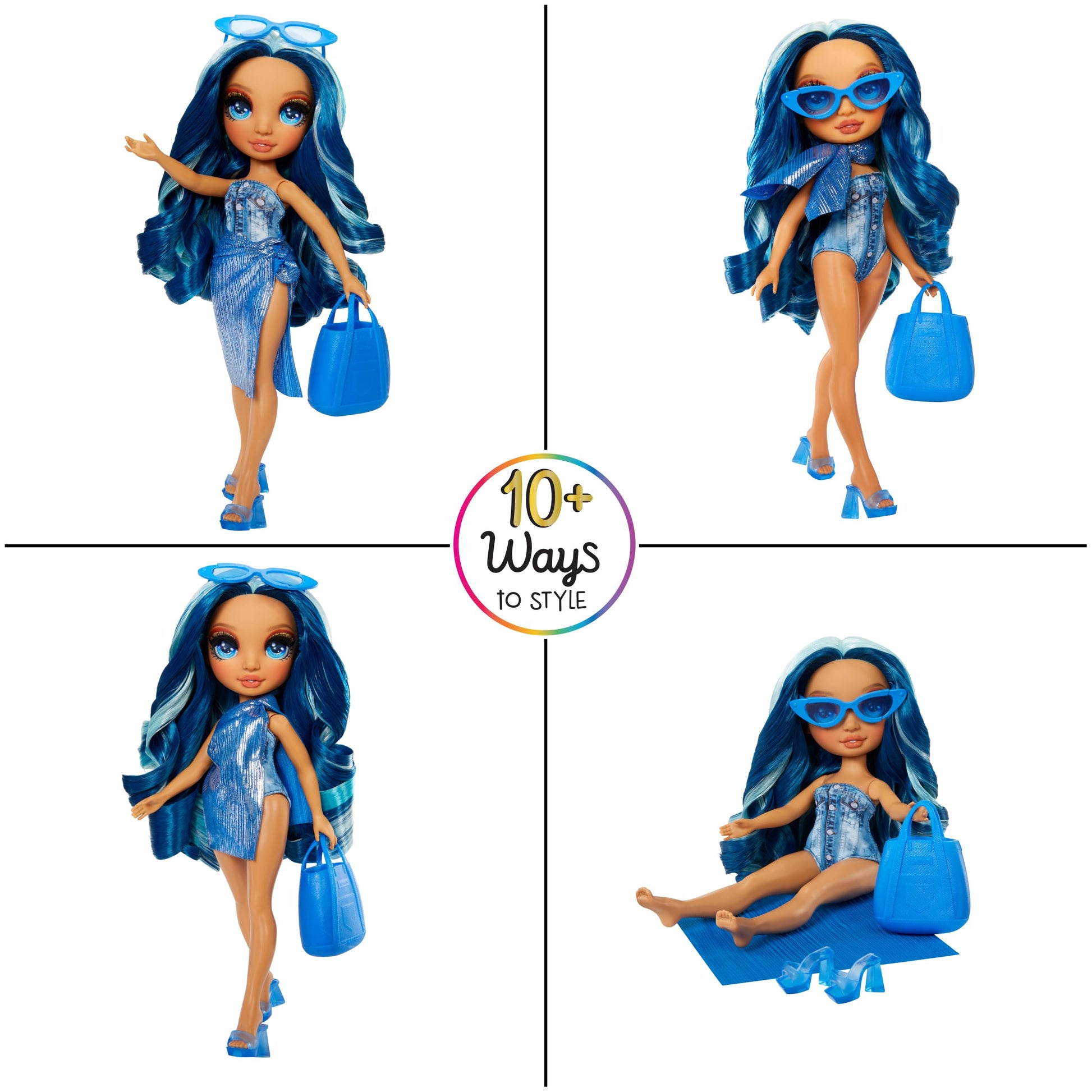 Muñeca Rainbow High Swim & Style Skyler azul con Pareo para niños y niñas