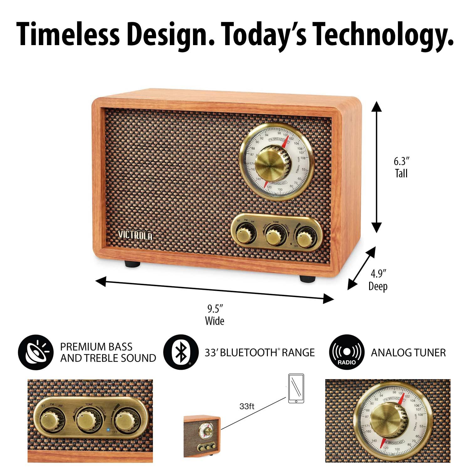 Radio Retro Victrola Bluetooth Walnut con Dial Giratorio