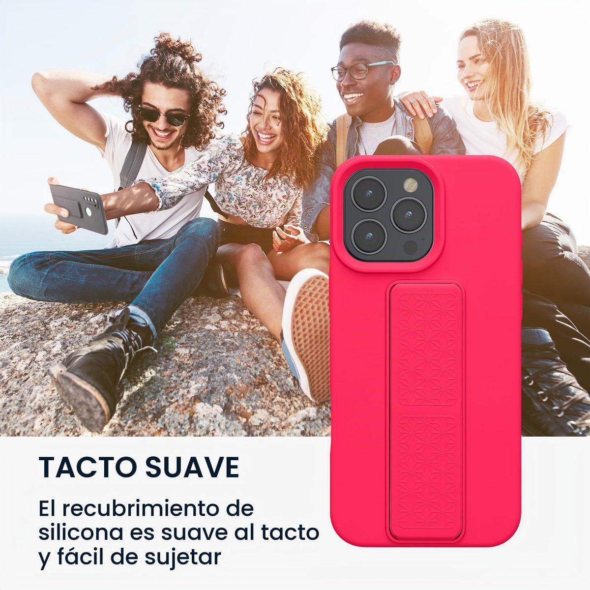 Carcasa kwmobile para Apple iPhone 16 Pro MAX Rosa neón con Soporte y Agarre para Dedo