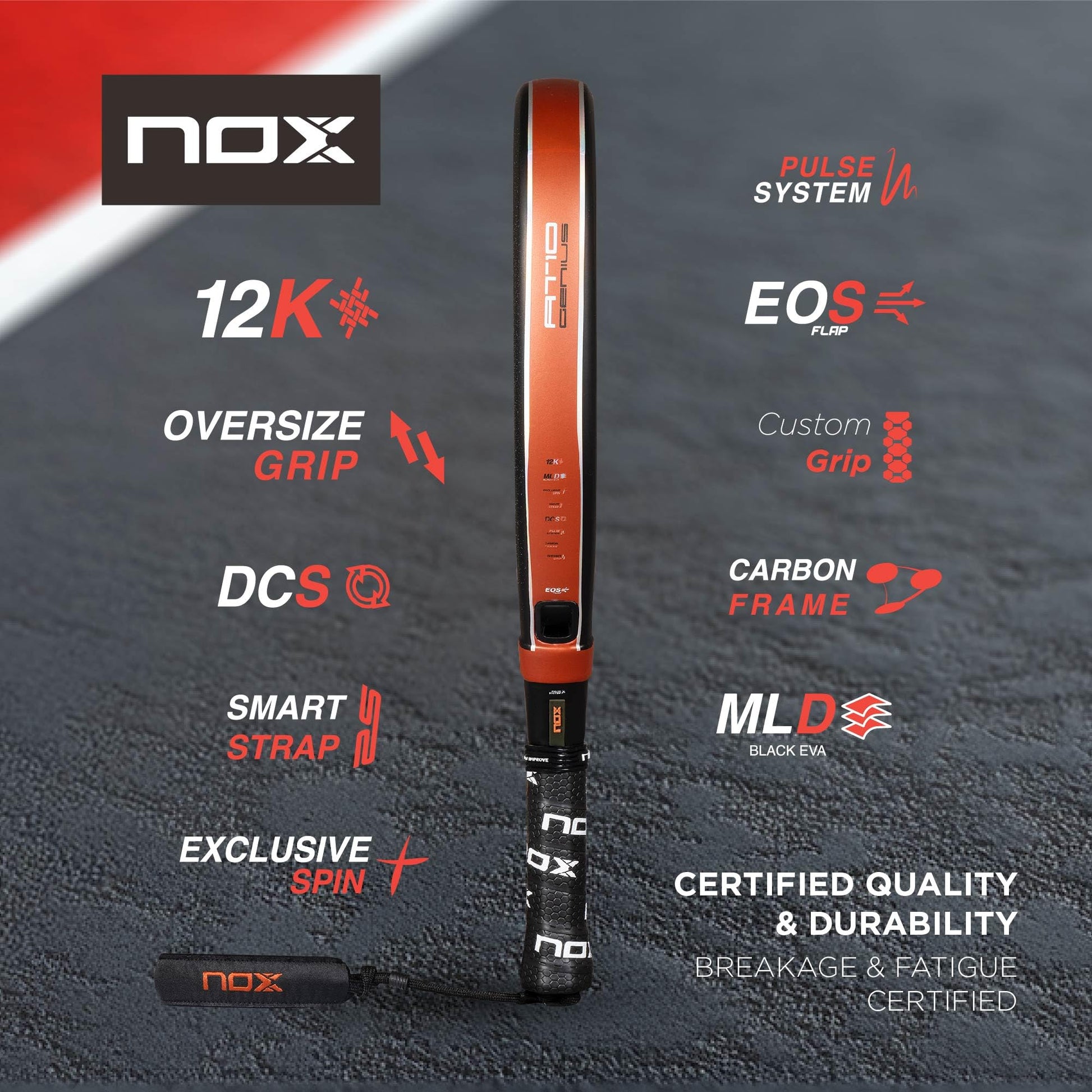 Pala Padel NOX AT10 Genius Attack 12K Agustin Tapia Confortable y Fiable