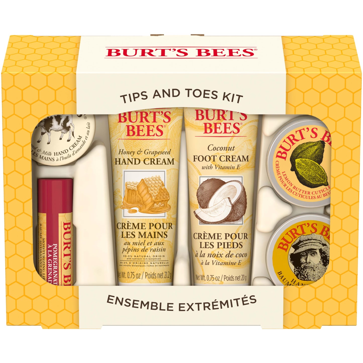 Burt's Bees Tips and Toes Kit Holiday Gift Set, 6 Travel Size Products in Gift Box - 2 Hand Creams, Foot Cream, Cuticle Cream, Hand Salve and Lip Balm
