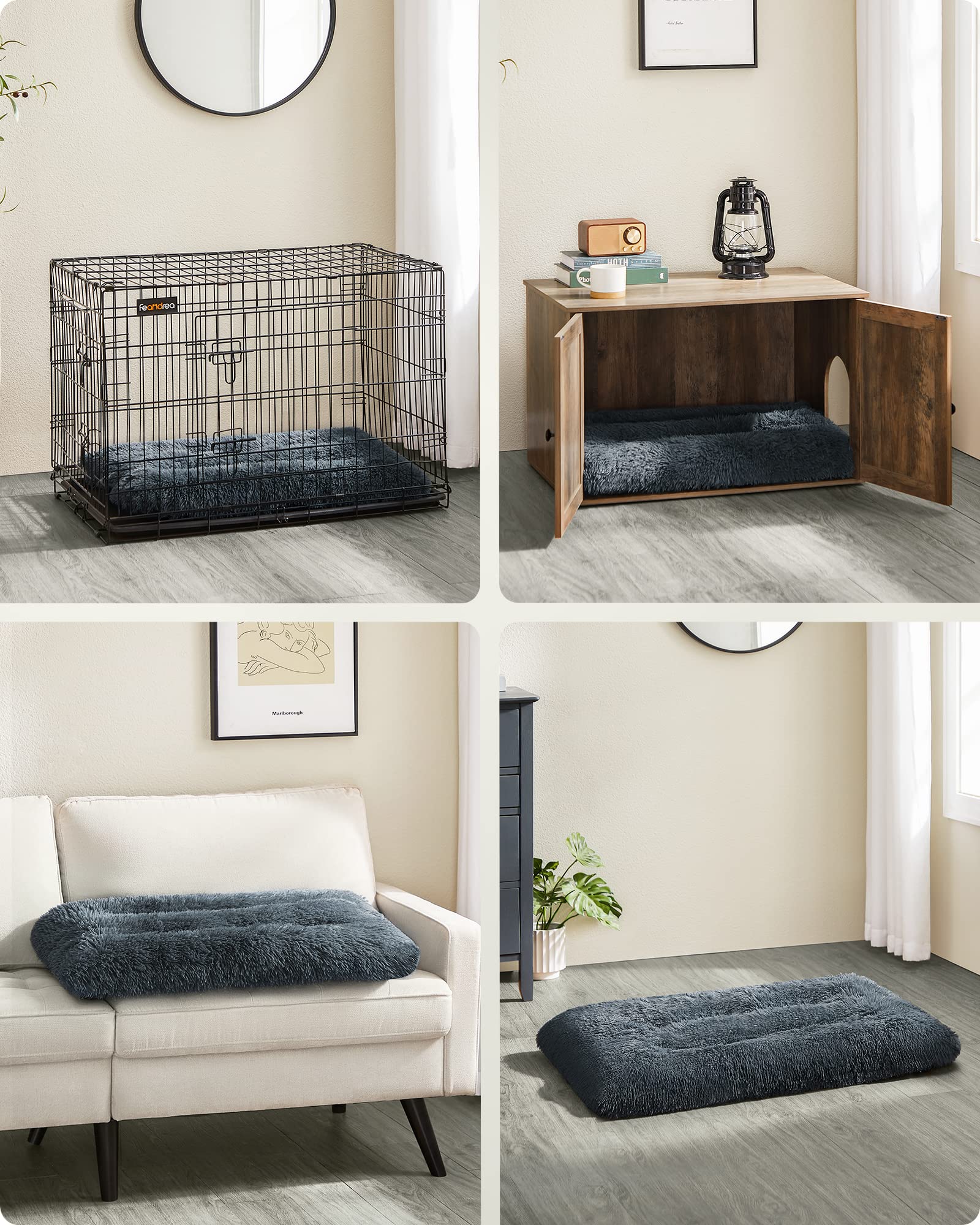 Feandrea Cama para Perros, Sofá para Mascotas, 122 x 74 cm, Lavable a Máquina, con Cojín, Gris Oscuro MPGW204G02