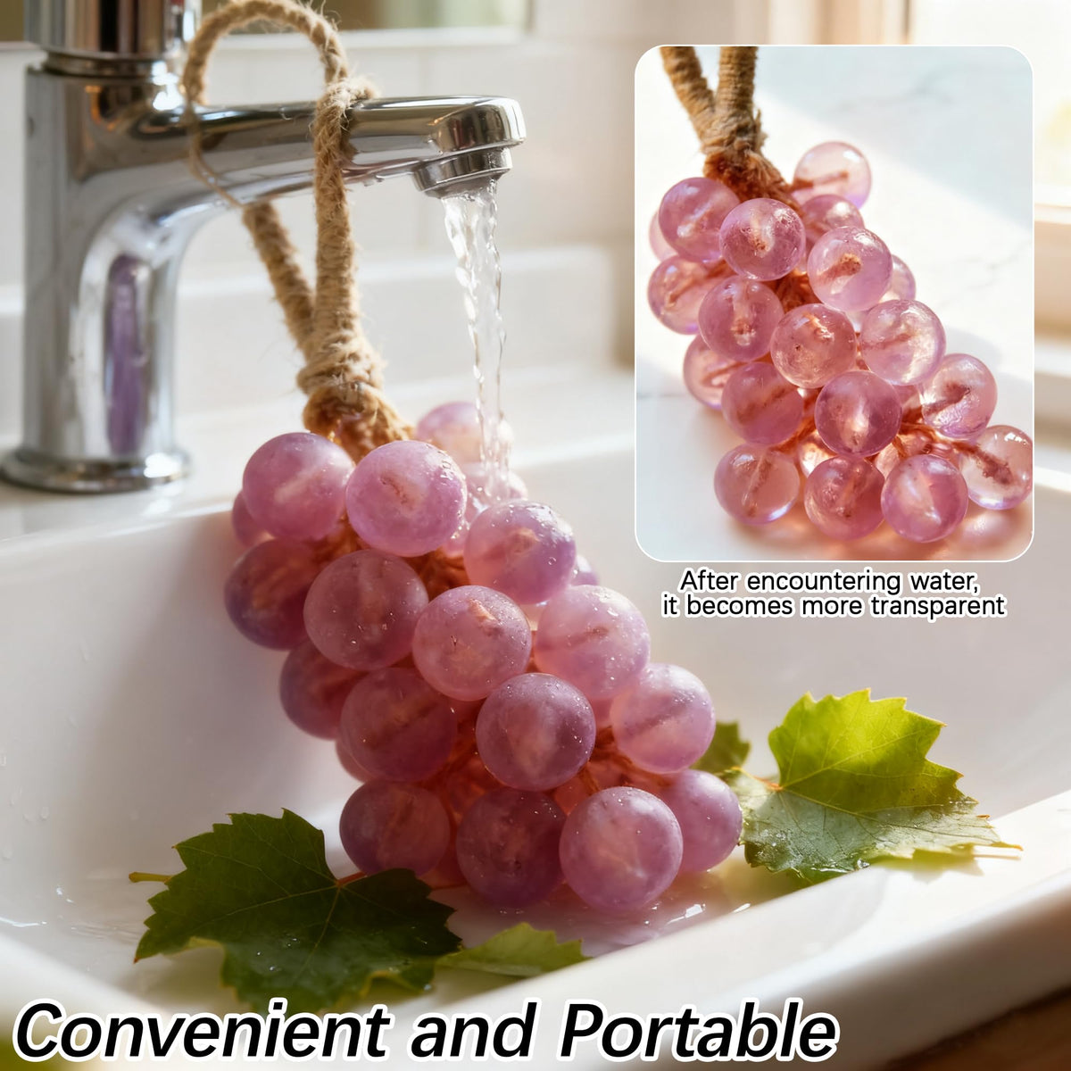 QZAVIRE Jabón de uva en cuerda: Jabón decorativo con forma de racimo de uvas en una hermosa caja de regalo, cuerda colgante para jabón de manos para lavarse y ducharse, perfecto como regalo de boda o