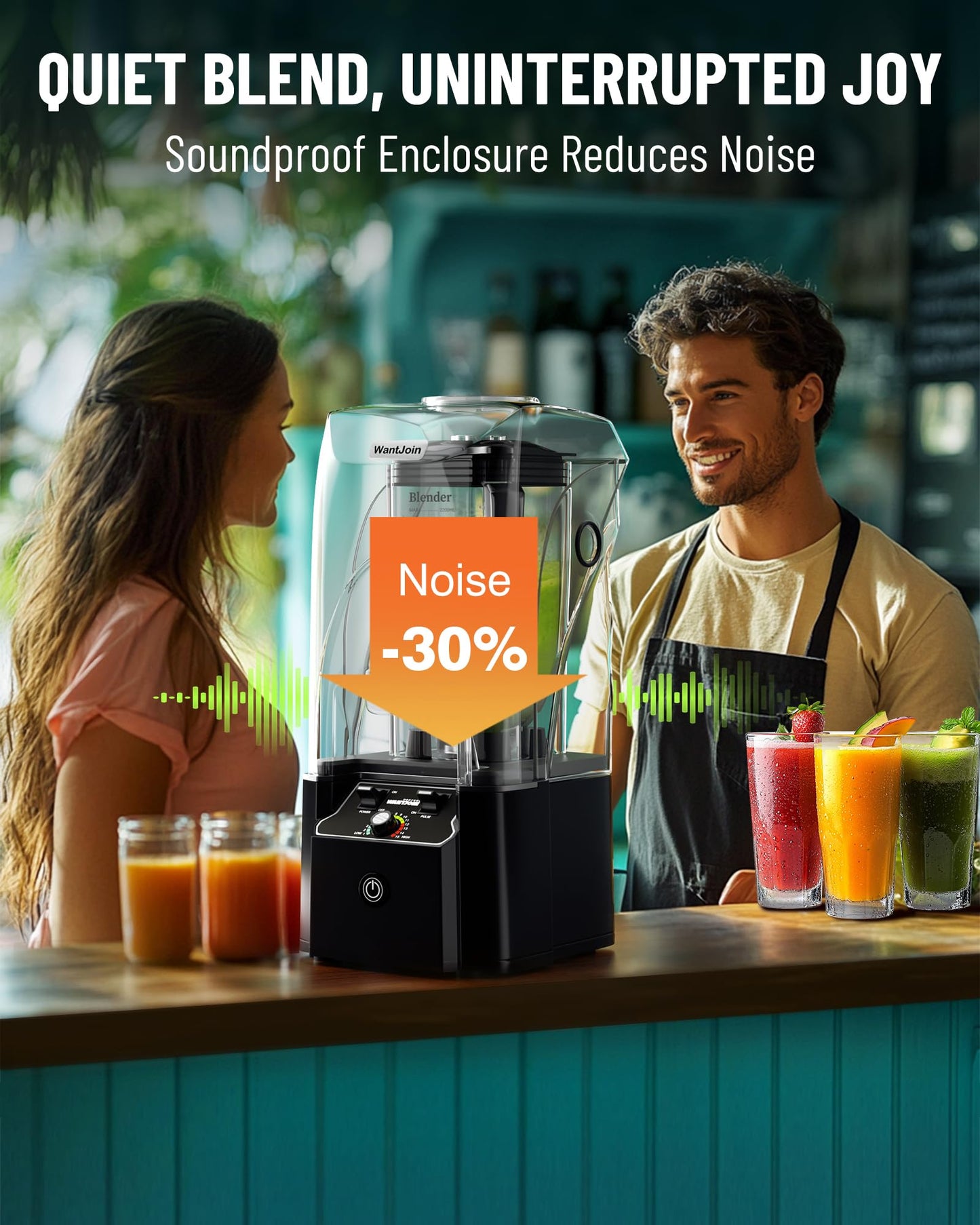 Licuadora Profesional WantJoin Negro con Escudo de Sonido Silenciosa 2200W Autolimpiante