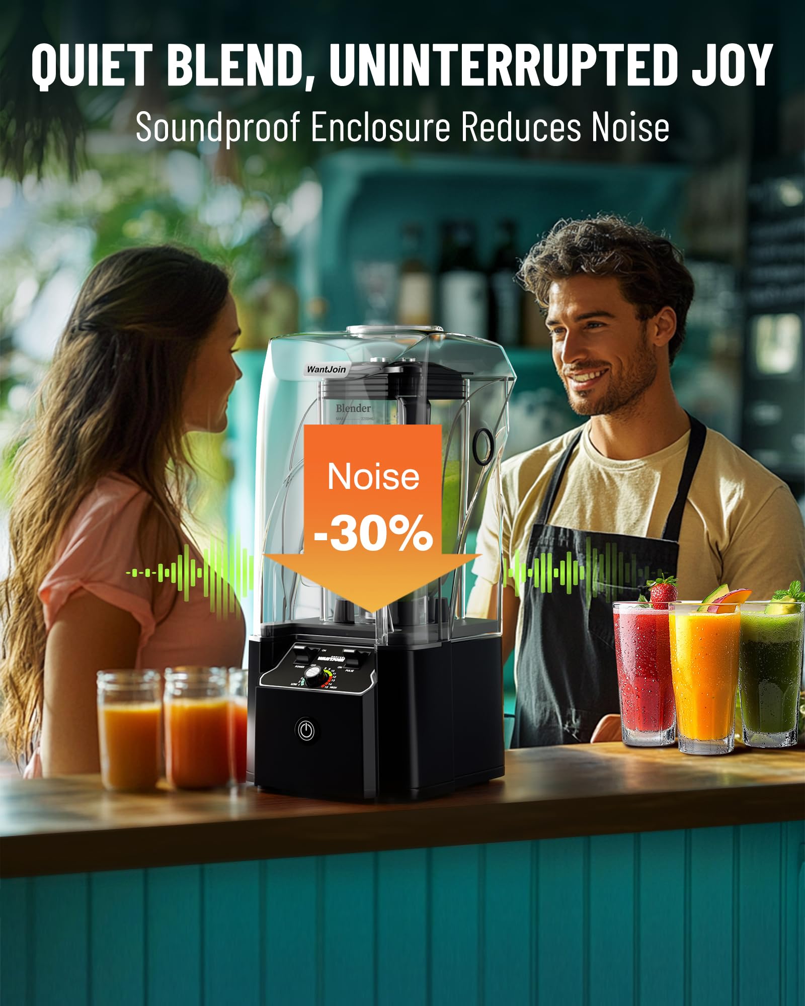Licuadora Profesional WantJoin Negro con Escudo de Sonido Silenciosa 2200W Autolimpiante
