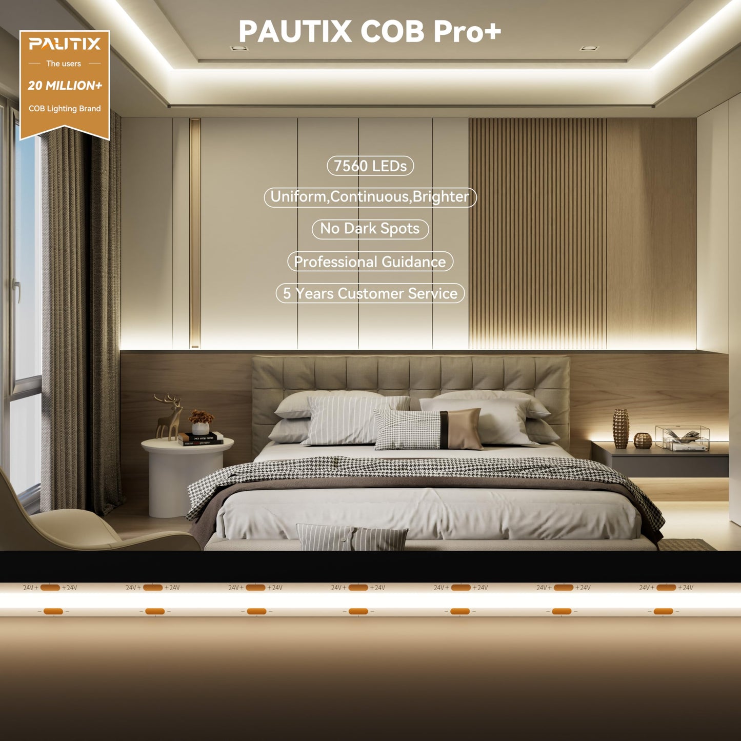 Tira de Luces LED PAUTIX Blanco Natural Superbrillantes 15 m CRI90+ para Gabinetes y Proyectos de Bricolaje