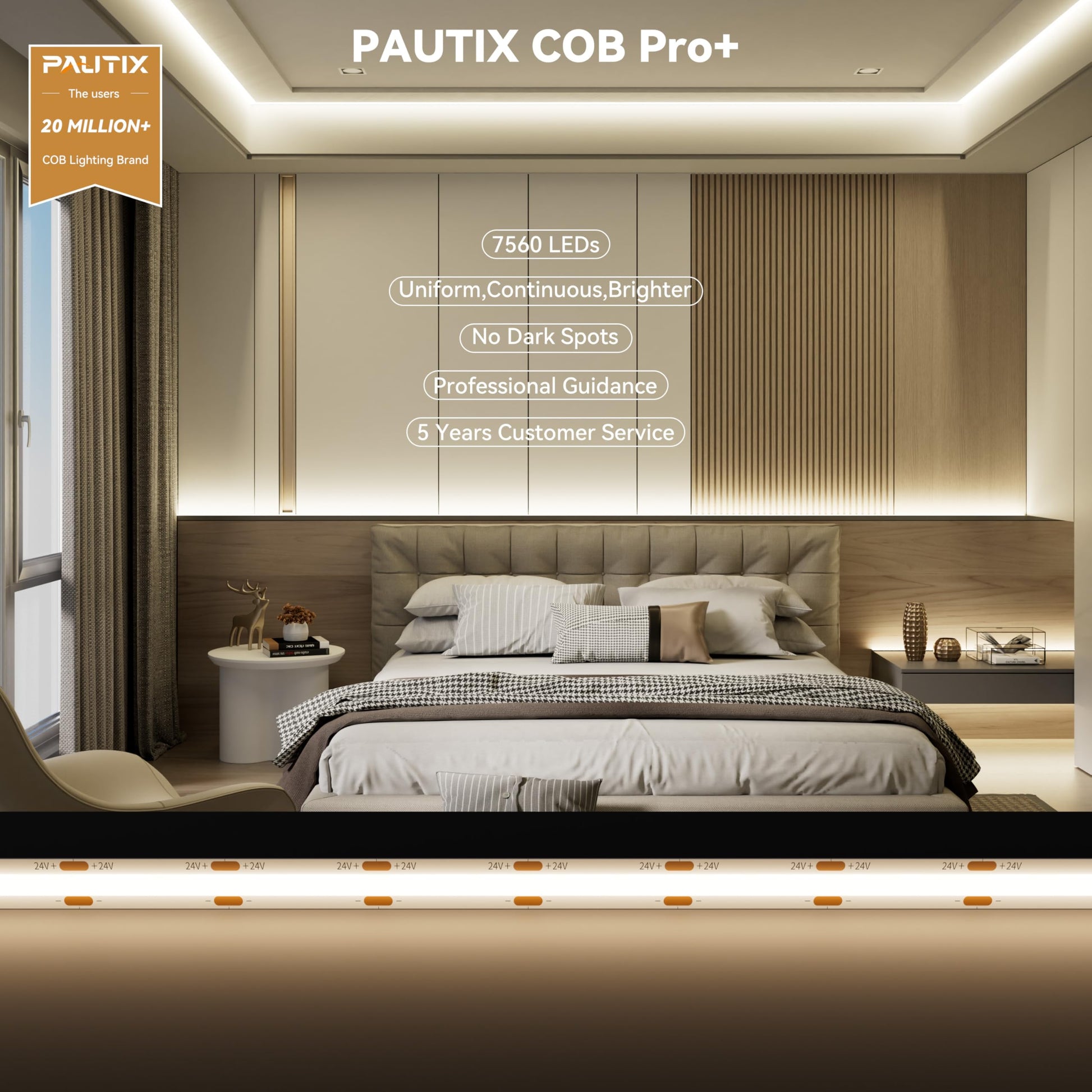 Tira de Luces LED PAUTIX Blanco Natural Superbrillantes 15 m CRI90+ para Gabinetes y Proyectos de Bricolaje