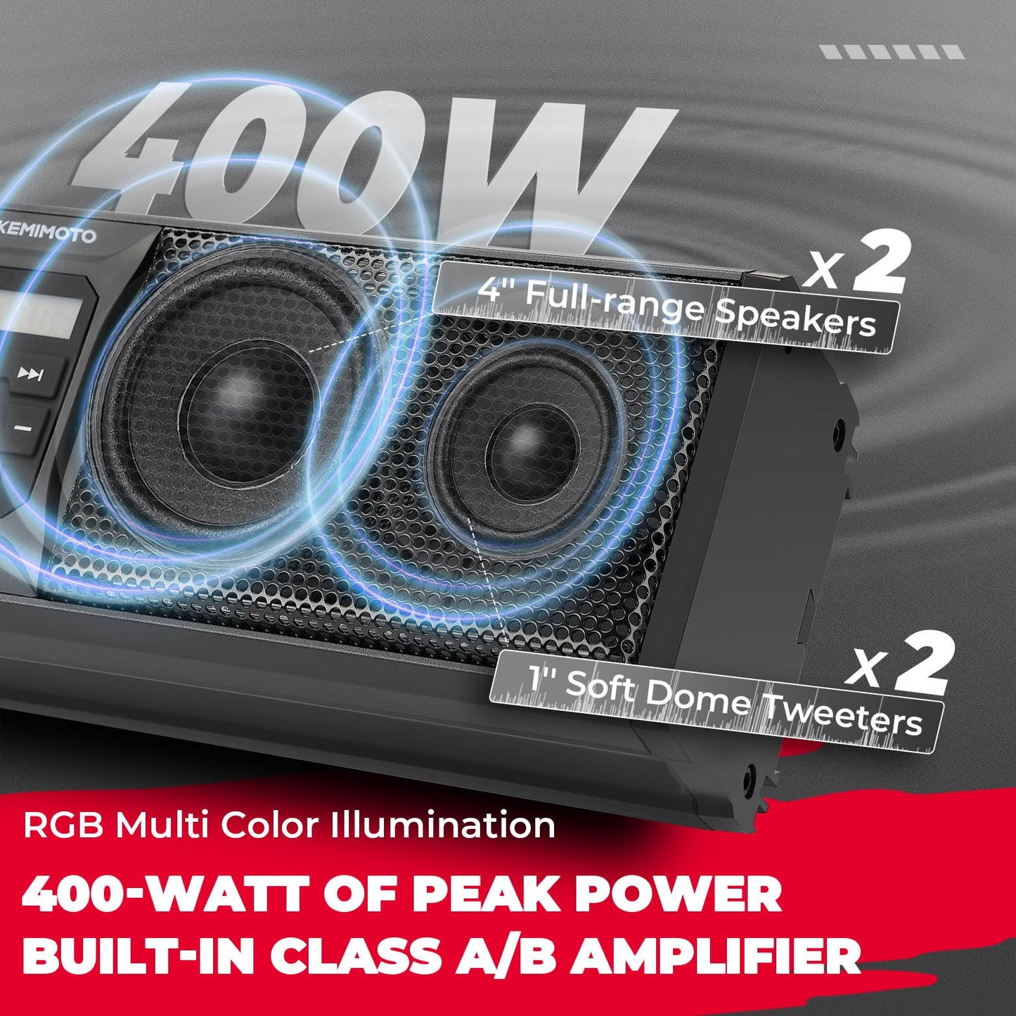 KEMIMOTO Barra de sonido UTV de 16 pulgadas, barra de sonido para carrito de golf, barra de sonido SXS, compatible con Bluetooth con iluminación LED multicolor compatible con Polaris RZR Can-Am