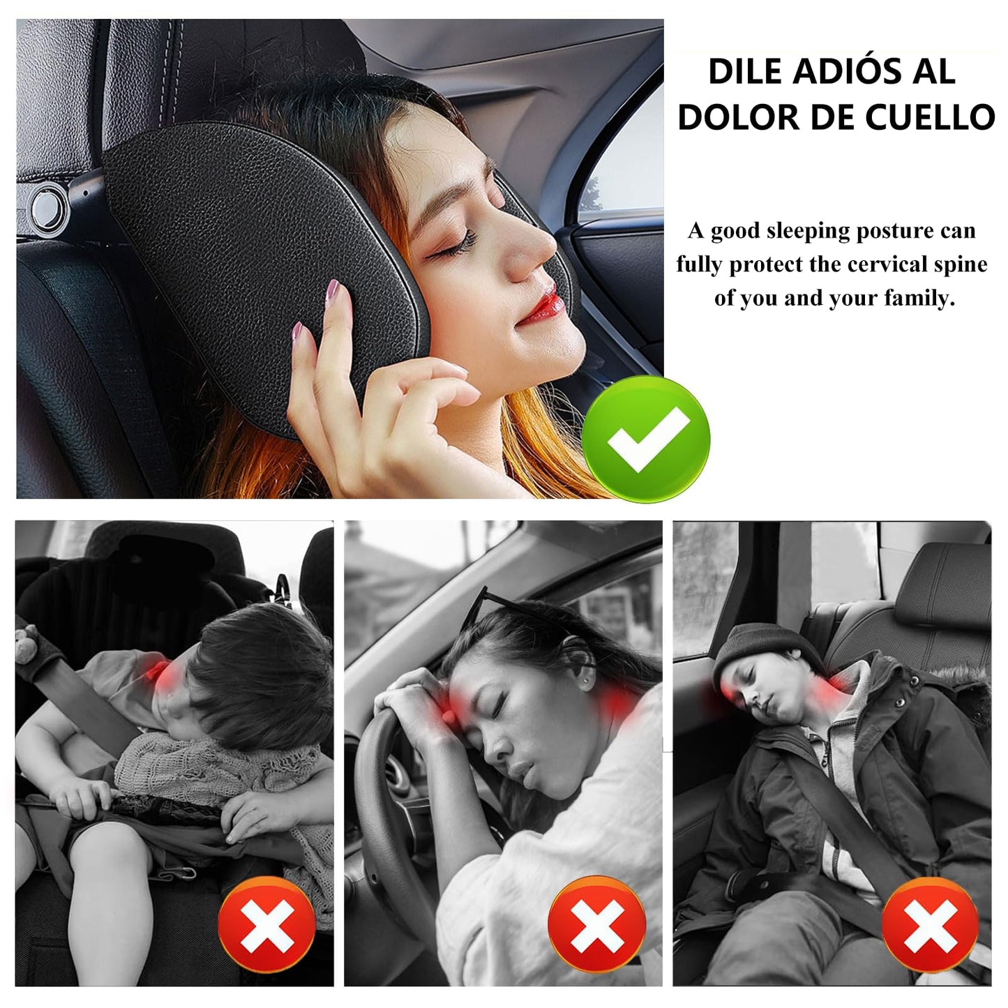 YRHSAV Reposa Cabezas para Auto, Soporte Cuello Reposa Cabeza, Reposacabezas en Forma de u Ajustable a 180°, con Ganchos y Almohada ViscoeláStica, Perfecta para Viajar Durmiendo Niños y Adultos.