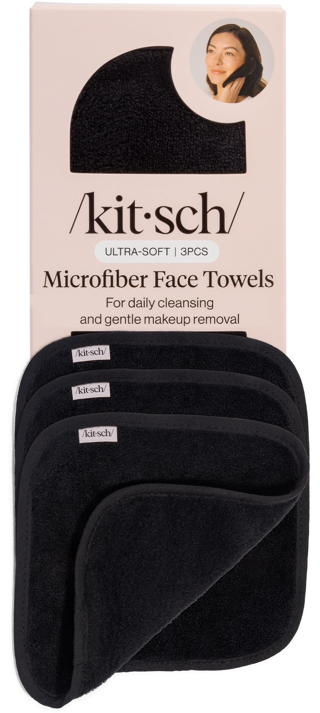 Kitsch Juego de 3 toallas faciales de microfibra – Toallas reutilizables y limpias para la rotación diaria, toalla facial suave, alternativa de toallitas faciales de limpieza suave, paños súper