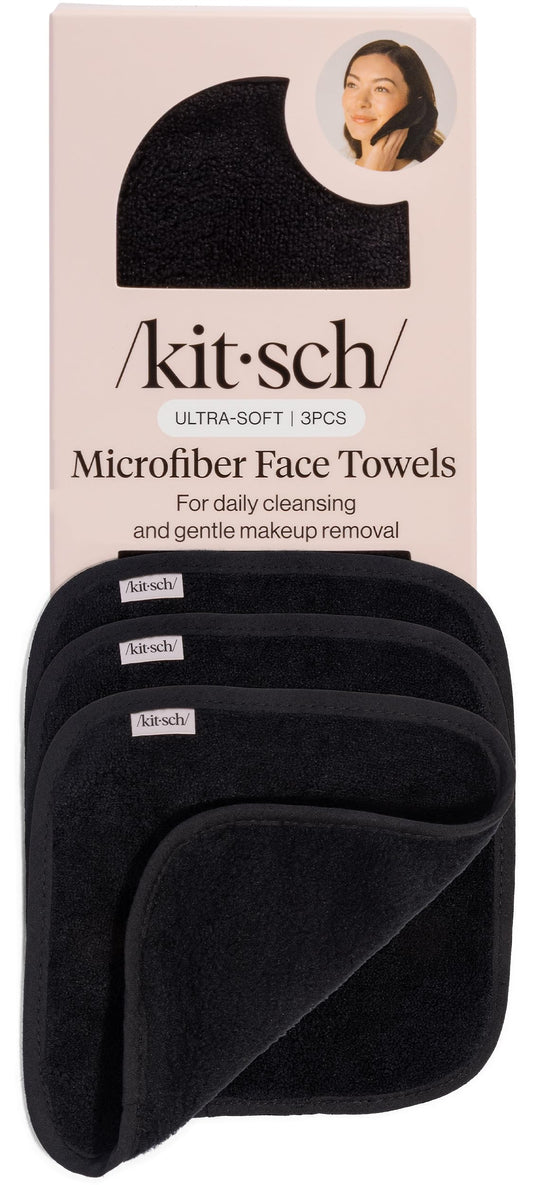Kitsch Juego de 3 toallas faciales de microfibra – Toallas reutilizables y limpias para la rotación diaria, toalla facial suave, alternativa de toallitas faciales de limpieza suave, paños súper