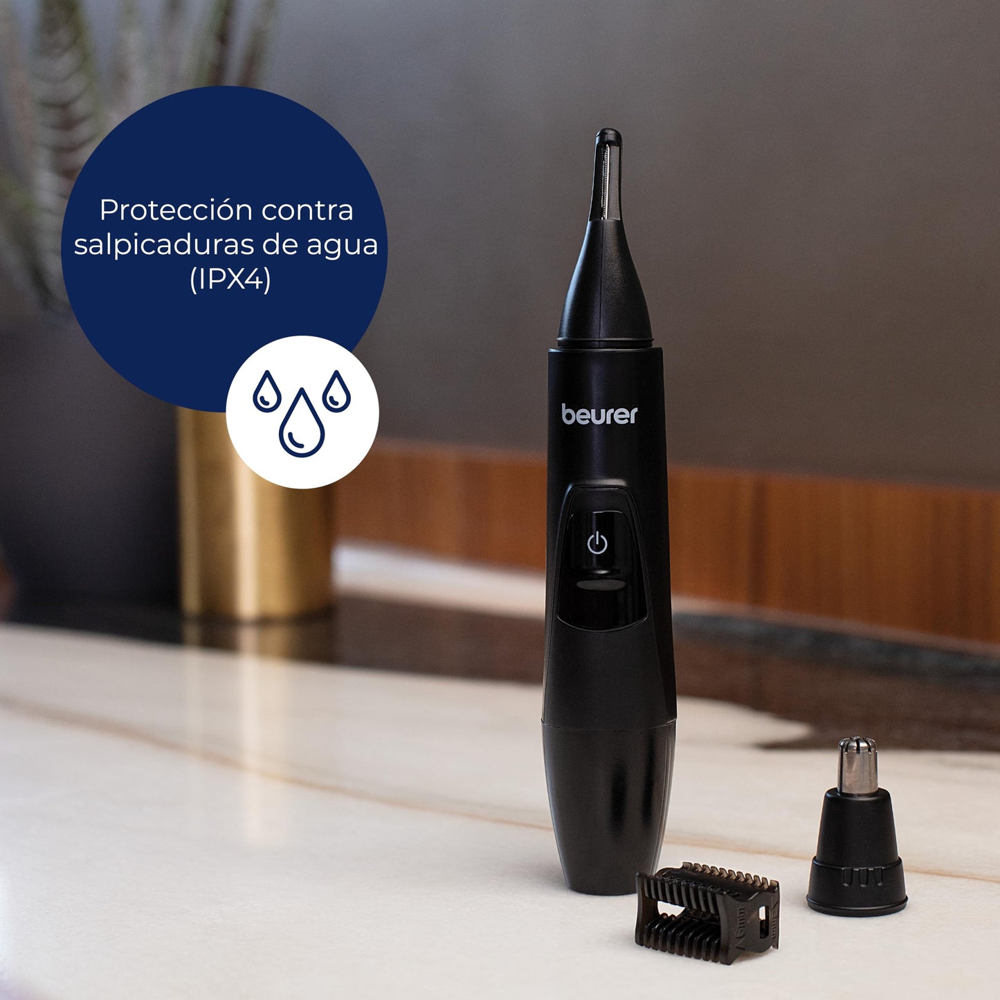 Beurer MN2X Recortadora de Nariz, Orejas y Cejas para Hombre y Mujer, Trimmer de Precisión con Accesorios de Acero Inoxidable y Resistente a Salpicaduras