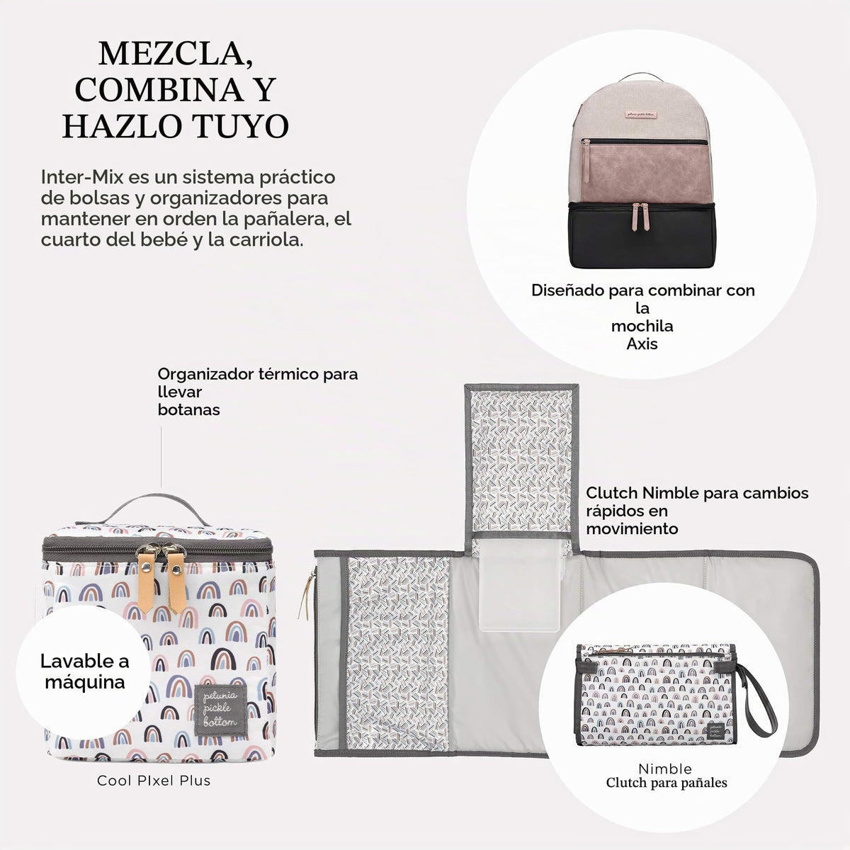 Organizador De Pañalera Y Carriola para Bebé Petunia Pickle Bottom Inter-Mix Deluxe Kit | Organizador de pañales para bebé | Mantén todo organizado en bolsa de pañales, cochecito o guardería - Unity