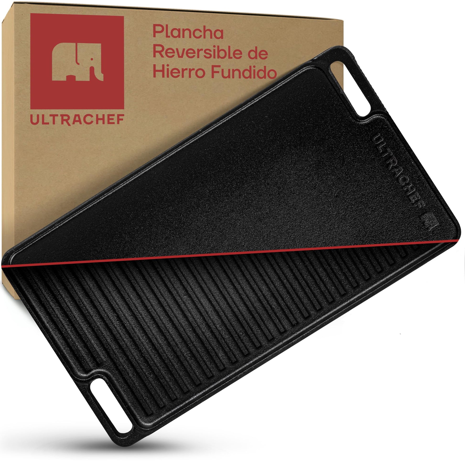 Plancha ULTRACHEF Negro Reversible de Hierro Fundido Rectangular 45 x 26 cm