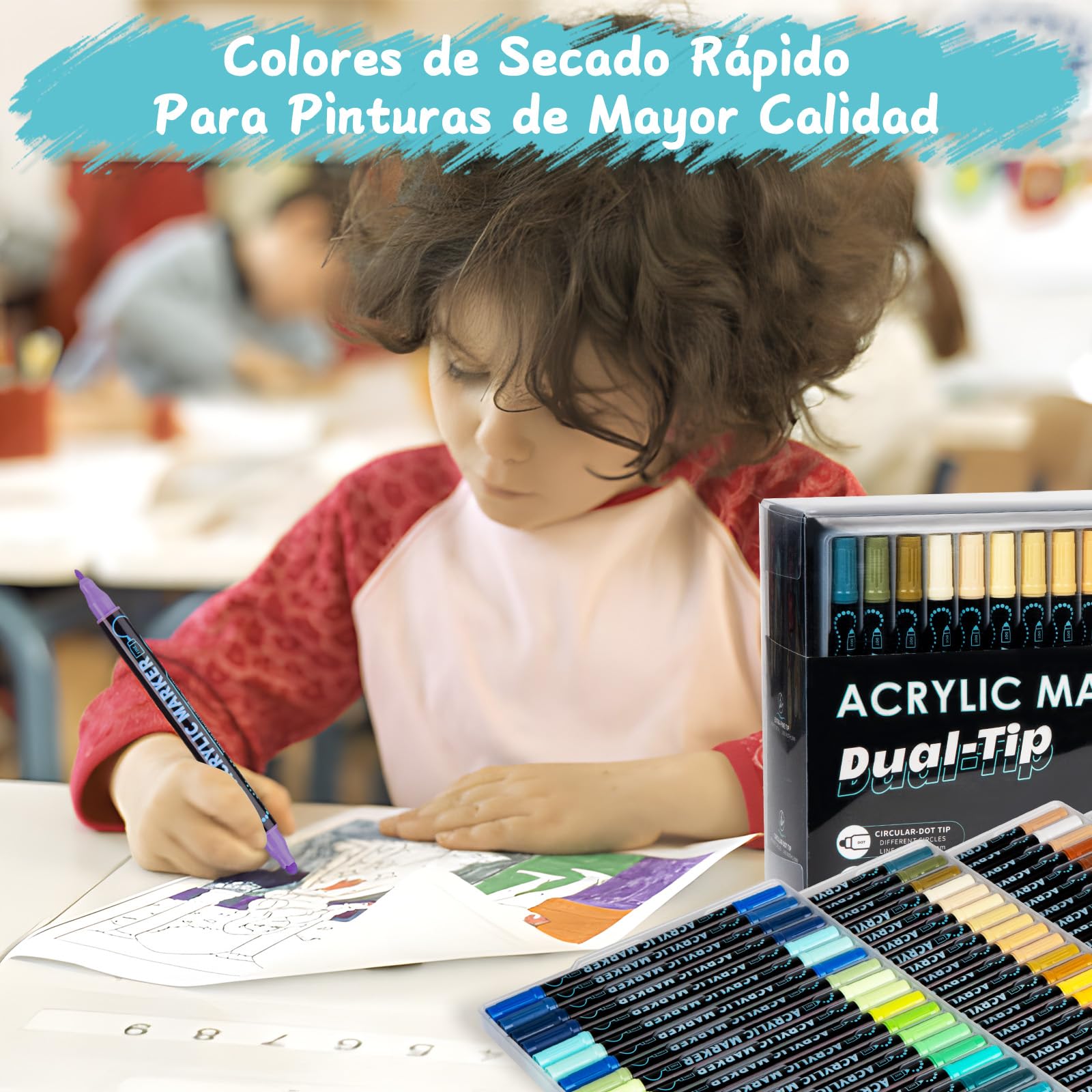 CROSPIN 100 Colores Plumones Acrilicos Doble Punta, Plumones de Pintura Acrilica, No Se Desvanece, Acrylic Markers para Plastico, Lienzo, Piedras, Cristal, Madera, Cerámica, Modelo Hecho a Mano