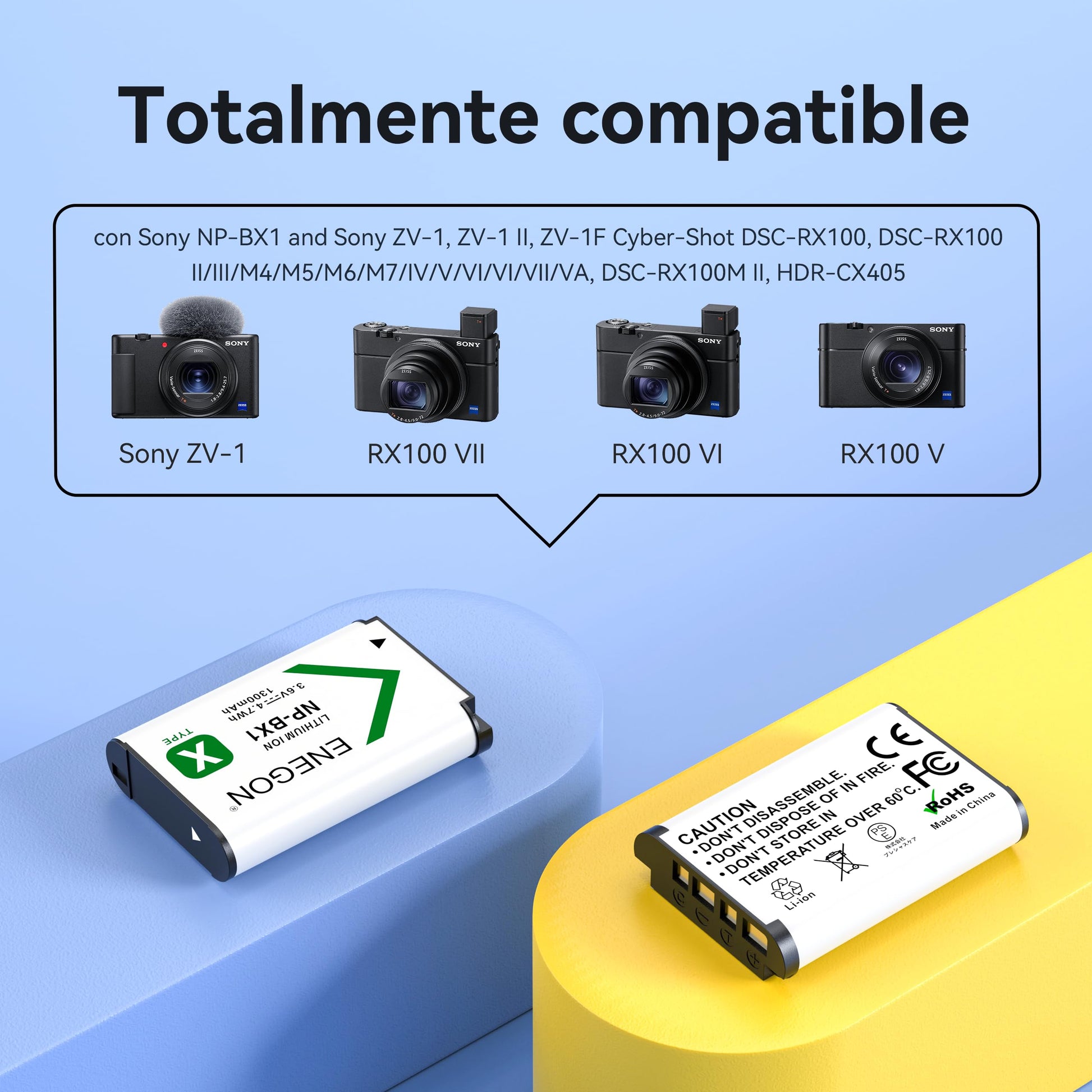 Batería de Repuesto y Cargador Rápido ENEGON para Sony ZV-1 Cyber-Shot Negra