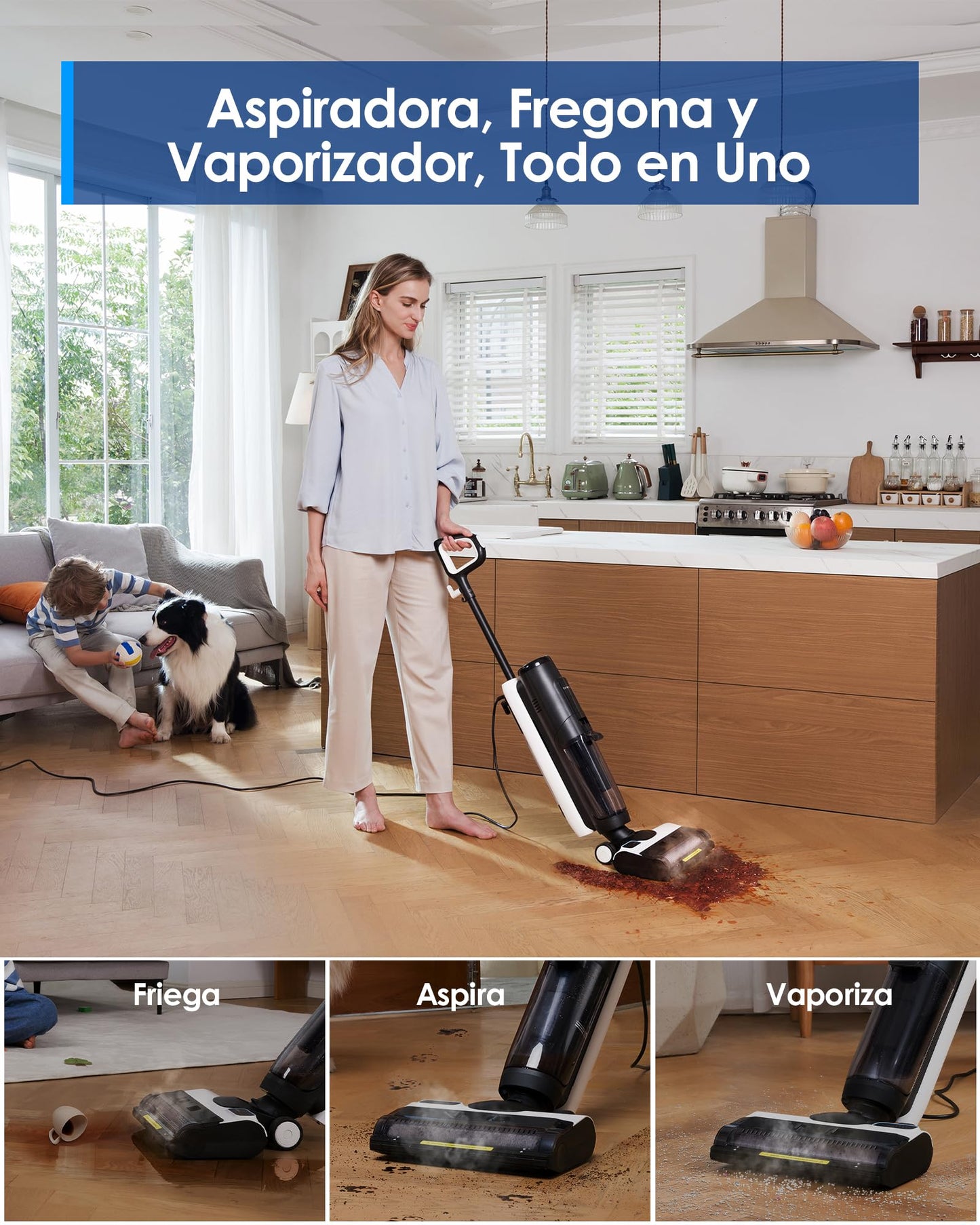 Aspiradora Tineco IFLOOR 5 Steam Blanca Todo en Uno para Suelos de Madera Dura para Mujer