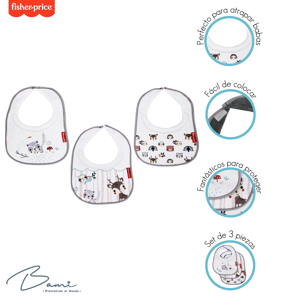 FISHER PRICE - SET 3 BABEROS ATRAPA BABITAS