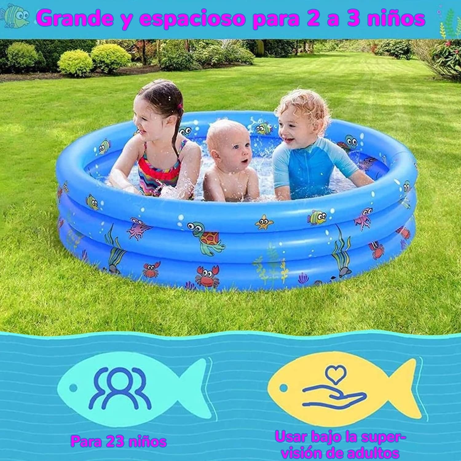 Jesir Alberca Inflable para Niños,Mini Piscina Infantil Redonda De 3 Niveles,Juguete De Agua para Adultos para Niños Y Niñas De Verano,130x40 Cm (Azul)