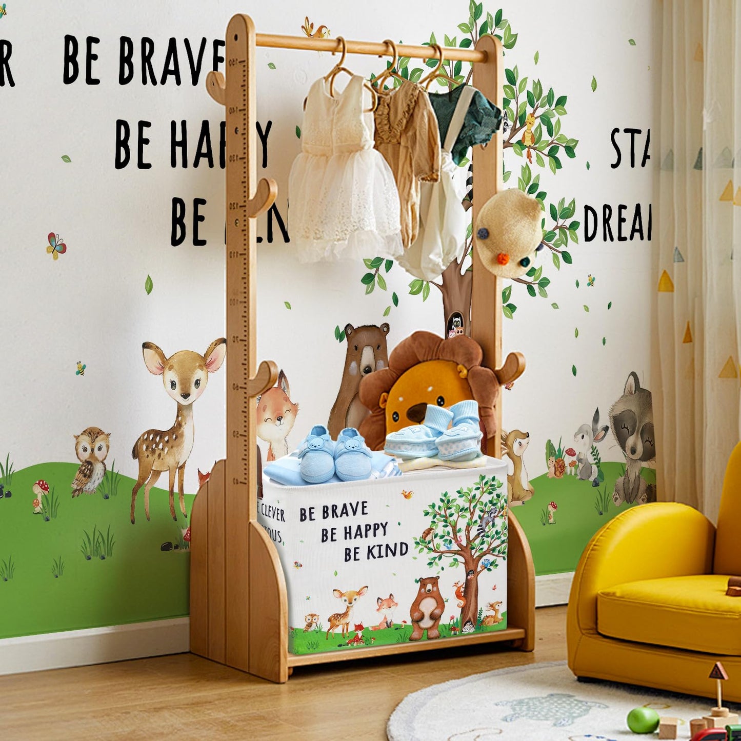 Woodland - Cesta de regalo para bebé, cesta de almacenamiento para niños, cesta de almacenamiento de animales de la selva, oso ciervo, conejo, cesta de almacenamiento plegable para ropa, libro de