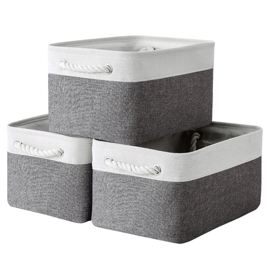 TheWarmHome - Cesta de almacenamiento para organizar, 15.7 x 11.8 x 8.2 pulgadas, paquete de 3 contenedores plegables de almacenamiento para estantes, cubos de almacenamiento de tela para regalo de