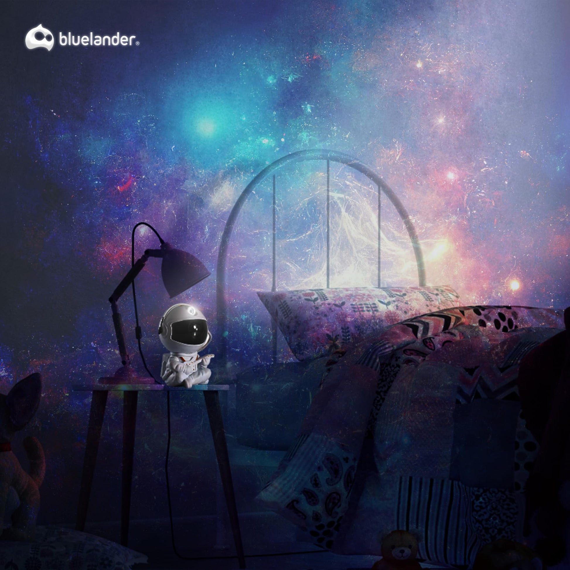 Bluelander Proyector Astronauta, Astronauta Proyector de Estrellas, Control Remoto, Luces Estrellas, Adecuado para Niños, Regalo Ideal, Ángulo Ajustable 360° (Blanco)