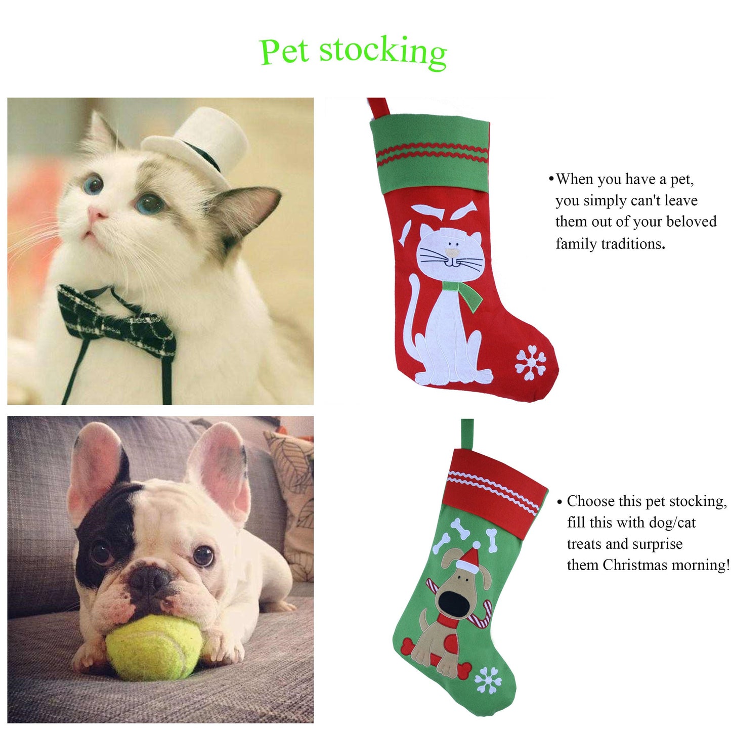 Calcetines de Navidad WEWILL Gato Bordado Mascotas 16 Pulgadas de Largo