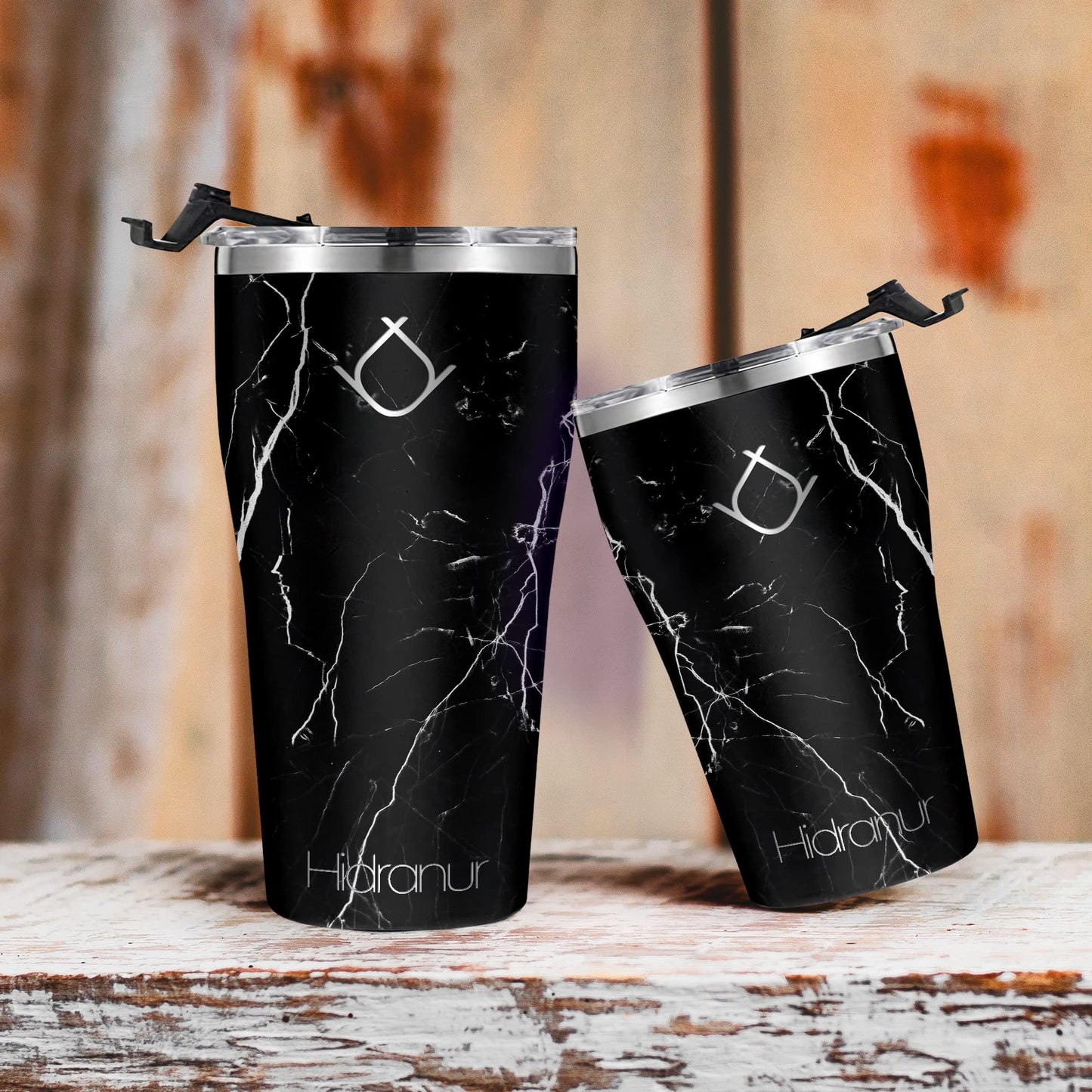Hidranur Termo de Acero Inoxidable Doble Aislamiento Térmico, 30 Oz (887.206 ml), Termo para Café, Tapa Hermética Antifugas, Popote Incluido (Negro Mármol, 30 Oz (887.206 ml))