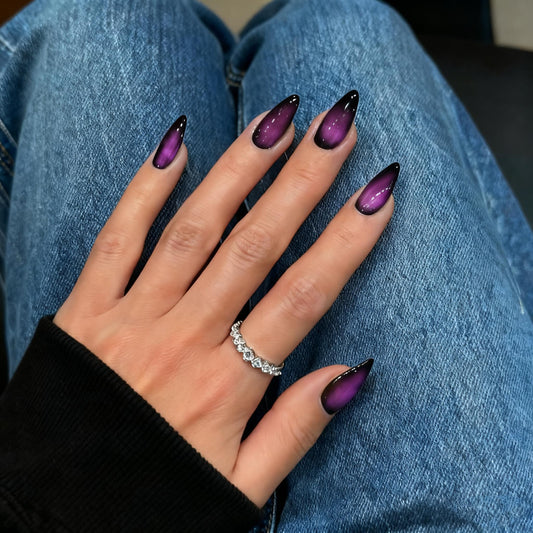 SXVME Uñas postizas en almendra, degradado ruborizado rosa fuerte y negro, stiletto mediano, uñas postizas francesas con degradado, calidad de salón, uñas góticas reutilizables de gel suave para mujer