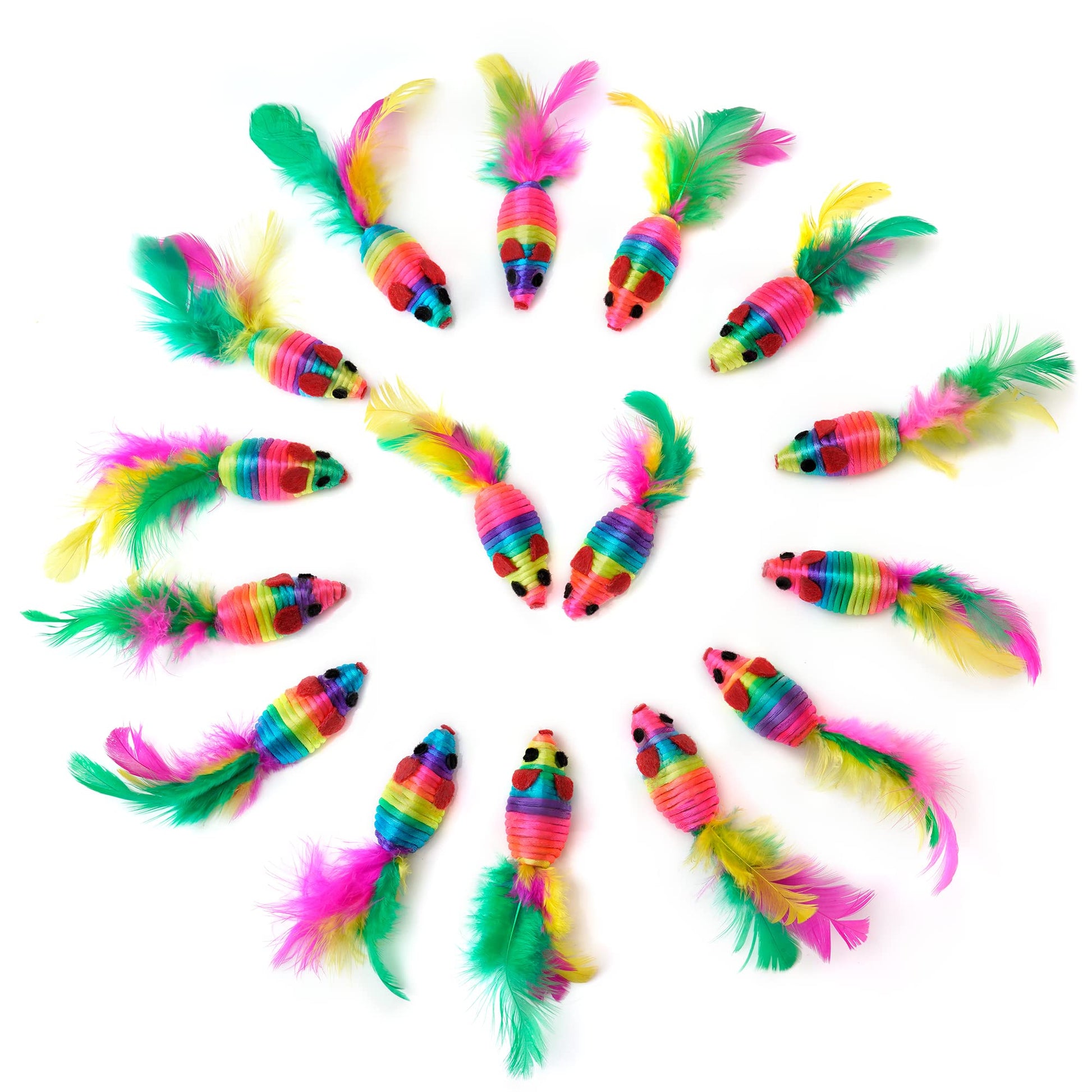Chiwava 24 Piezas 5 "Juguete de Ratón con Pluma y Cuerda de Arco Iris para Gatitos en Varios Colores