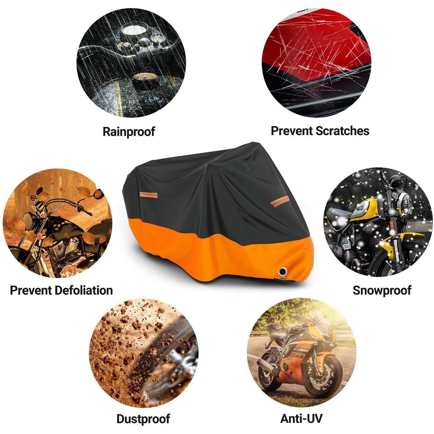 Favoto - Funda para motocicleta de 295 centímetros de longitud para todas las estaciones, impermeable, protección solar y exterior, reflector nocturno duradero con agujeros de bloqueo y bolsa de almacenamiento, funda para motocicleta.