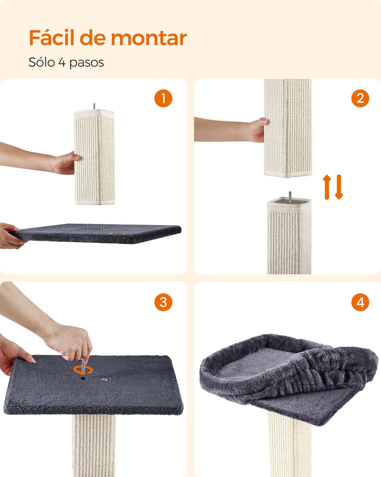 Feandrea Rascador para Gatos, Árbol para Gatos, Altura de 68 cm, Poste de Rascado con Plataforma, Poste de Sisal, con Pompón, Gris Oscuro MPCA022G01