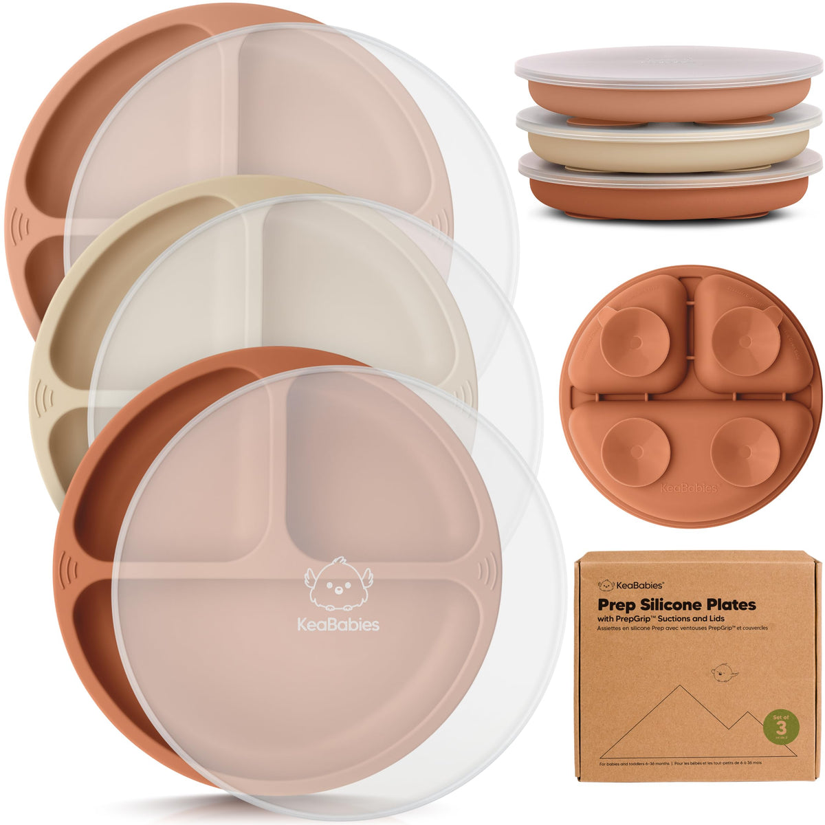 Placas de succión con tapas para bebé, 3 unidades, silicona sin BPA