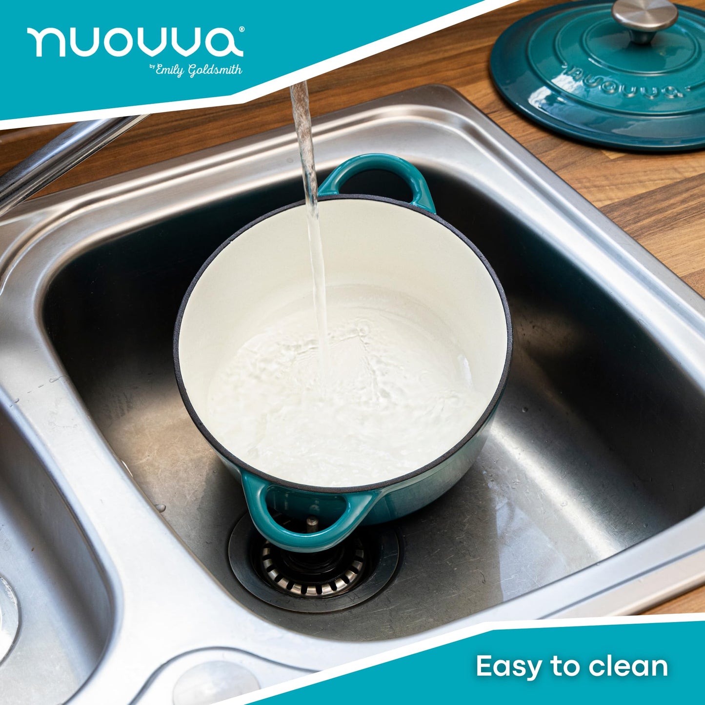 Nuovva - Horno holandés de hierro fundido con tapa - Cacerola esmaltada antiadherente - Utensilios de cocina resistente para horno holandés - Verde azulado, 3.1 cuartos de galón, 22 cm