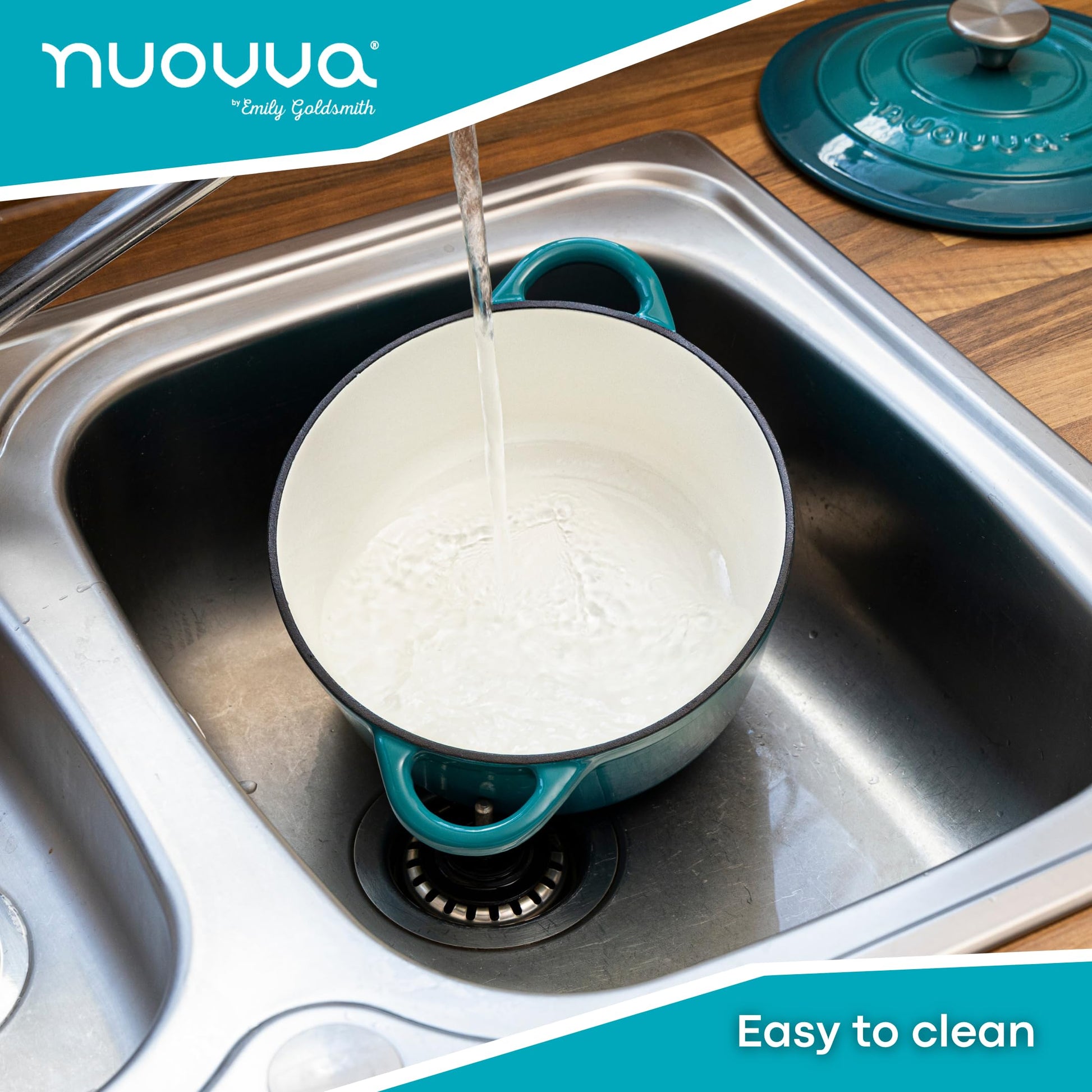 Nuovva - Horno holandés de hierro fundido con tapa - Cacerola esmaltada antiadherente - Utensilios de cocina resistente para horno holandés - Verde azulado, 3.1 cuartos de galón, 22 cm