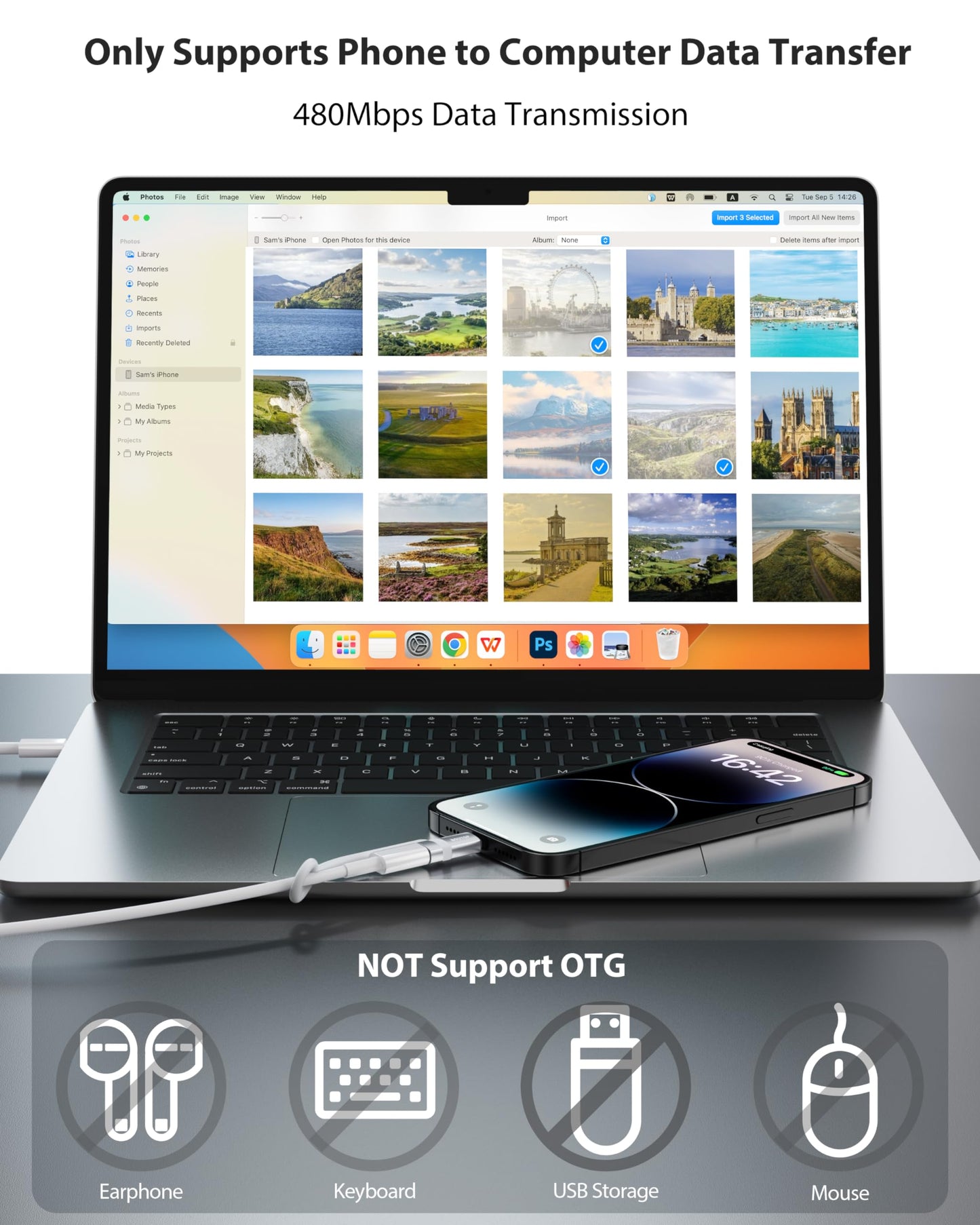 BOUTOP [Certificado MFi] Adaptador USB C a Lightning, tipo C a adaptador Lightning compatible con 36 W PD de carga rápida compatible con iPhone iPad plateado, paquete de 3