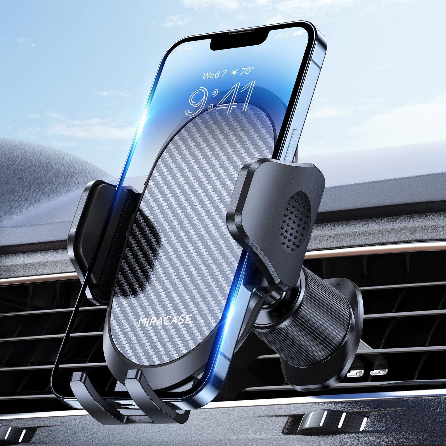 Soporte Celular Miracase Negro con Gancho Metálico para Auto 2025 para iPhone, Huawei, Motorola, Xiaomi