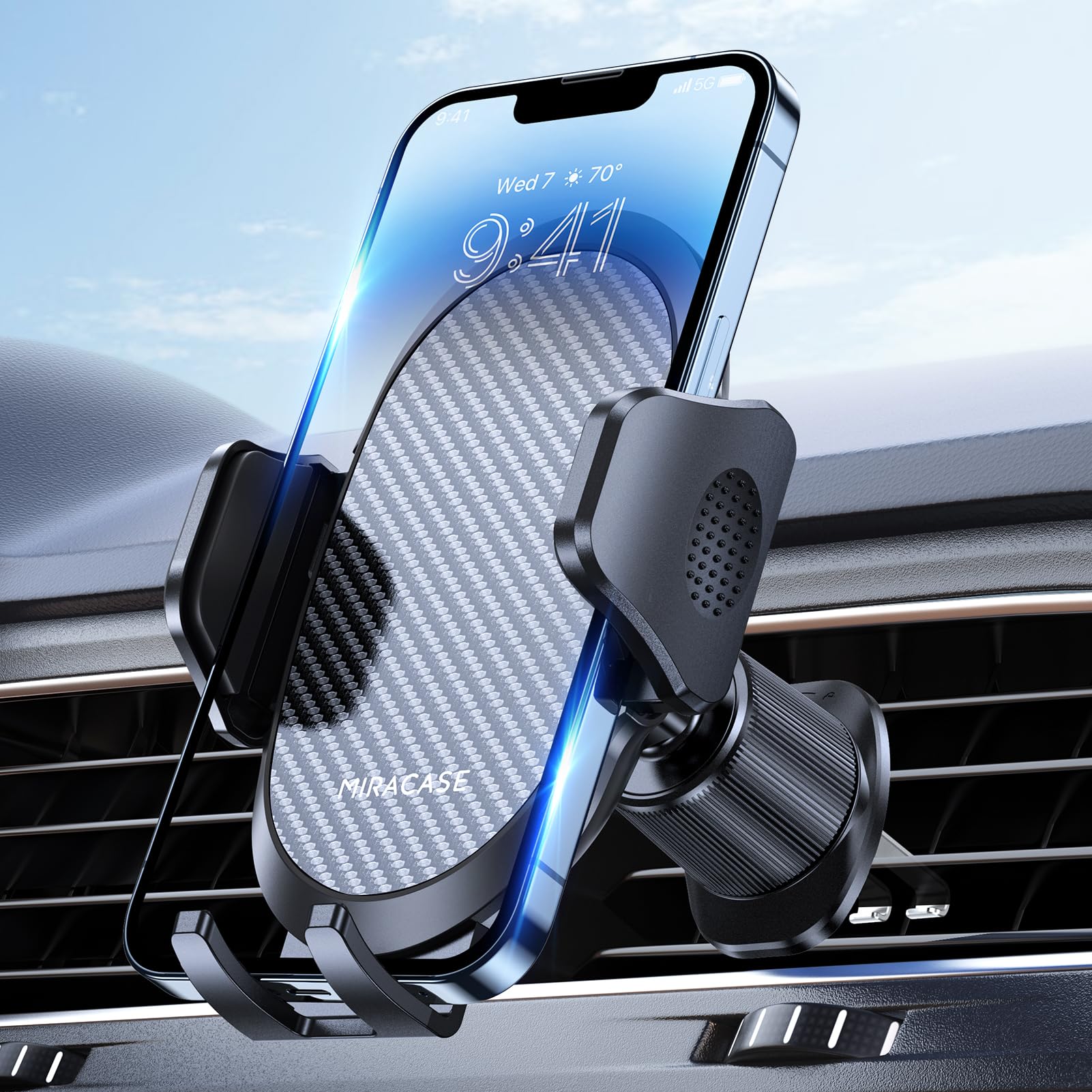 Soporte Celular Miracase Negro con Gancho Metálico para Auto 2025 para iPhone, Huawei, Motorola, Xiaomi