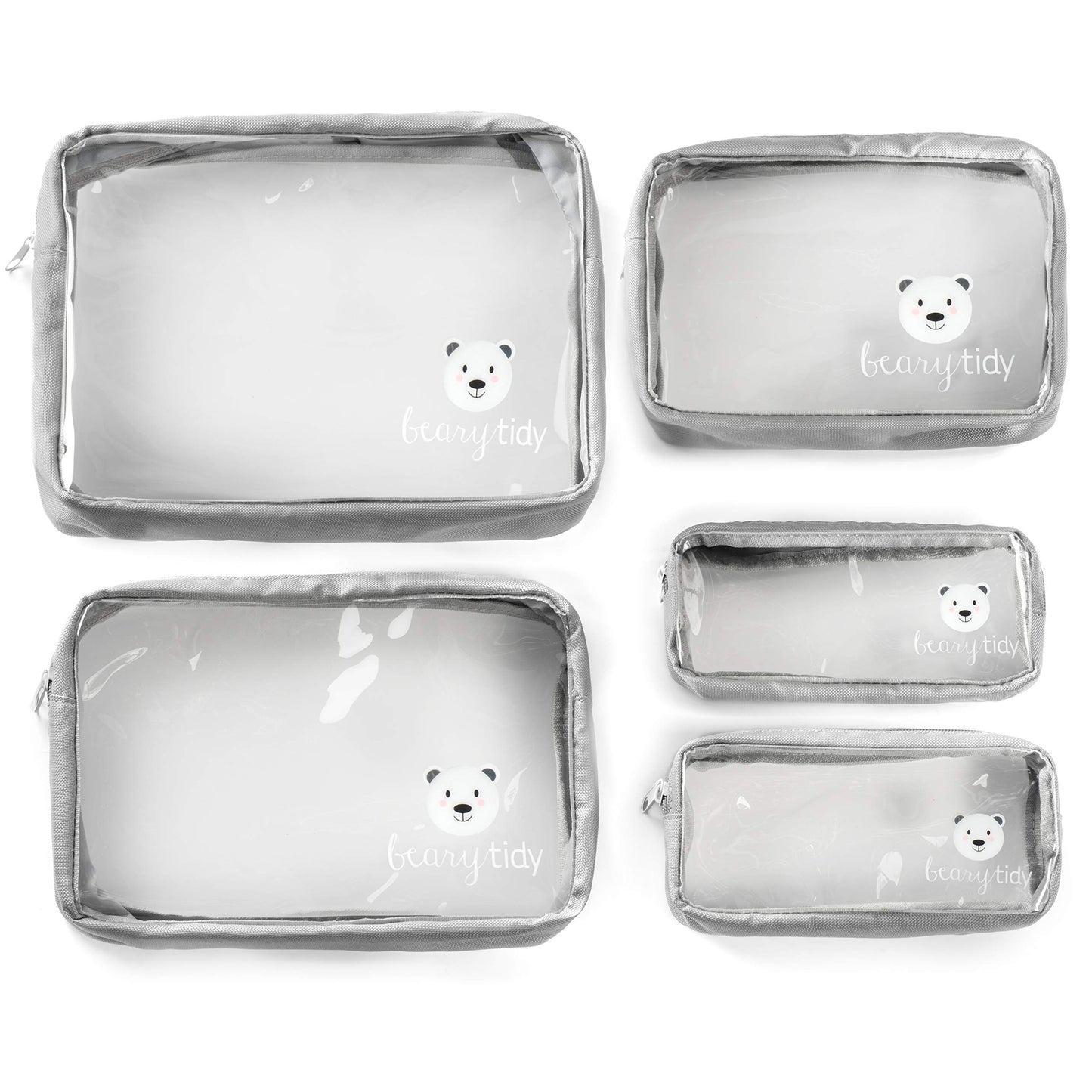 Beary Tidy Juego de 5 bolsas organizadoras para pañales, transparente con cremalleras y nestable