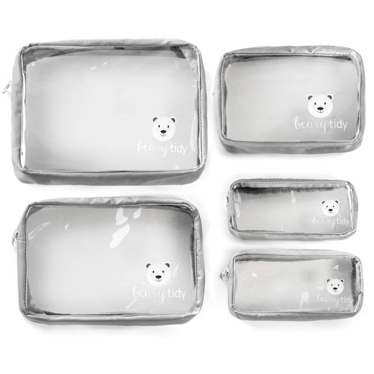Beary Tidy Juego de 5 bolsas organizadoras para pañales, transparente con cremalleras y nestable
