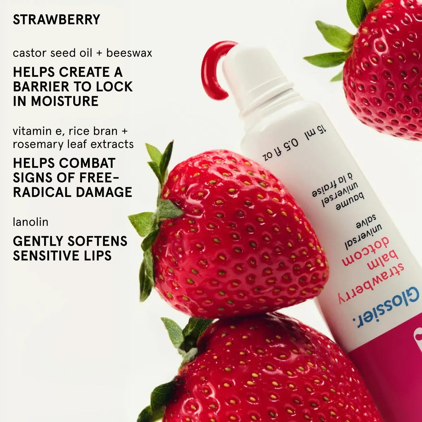 Glossier Balm Dotcom - Bálsamo labial con hidratación instantánea y sabor a fresa