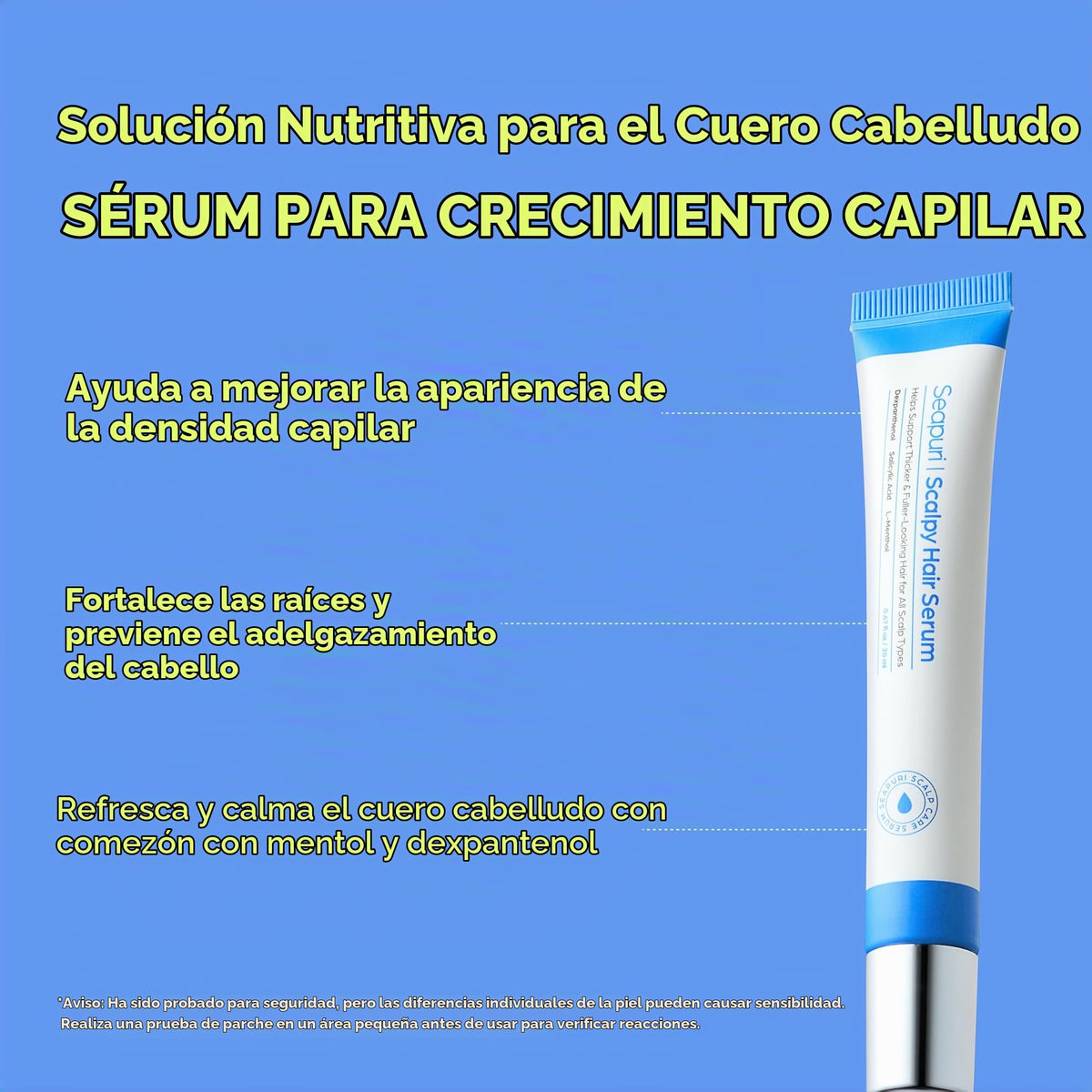 Sérum Capilar Seapuri Transparente con Ácido Salicílico para Crecimiento y Tratamiento Anticaída para Hombre y Mujer